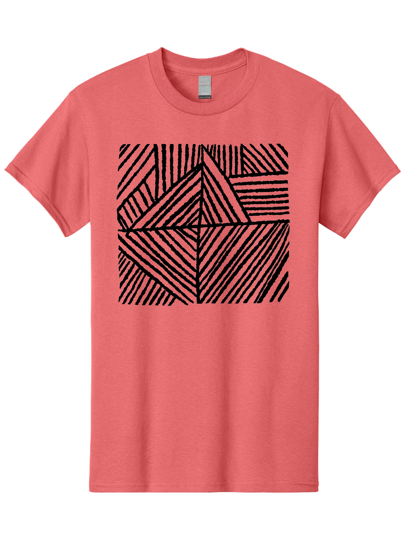 Geometric-Pattern Men'S Graphic Tee, 100% Cotton, Comfortable Casual Summer Wear, Machine Washable, Geometric Pattern, Black Lines, Abstract Design, Modern Art, Optical Illusion, Diagonal Lines, Triangle Shapes, Minimalist Style -  Aaa436
