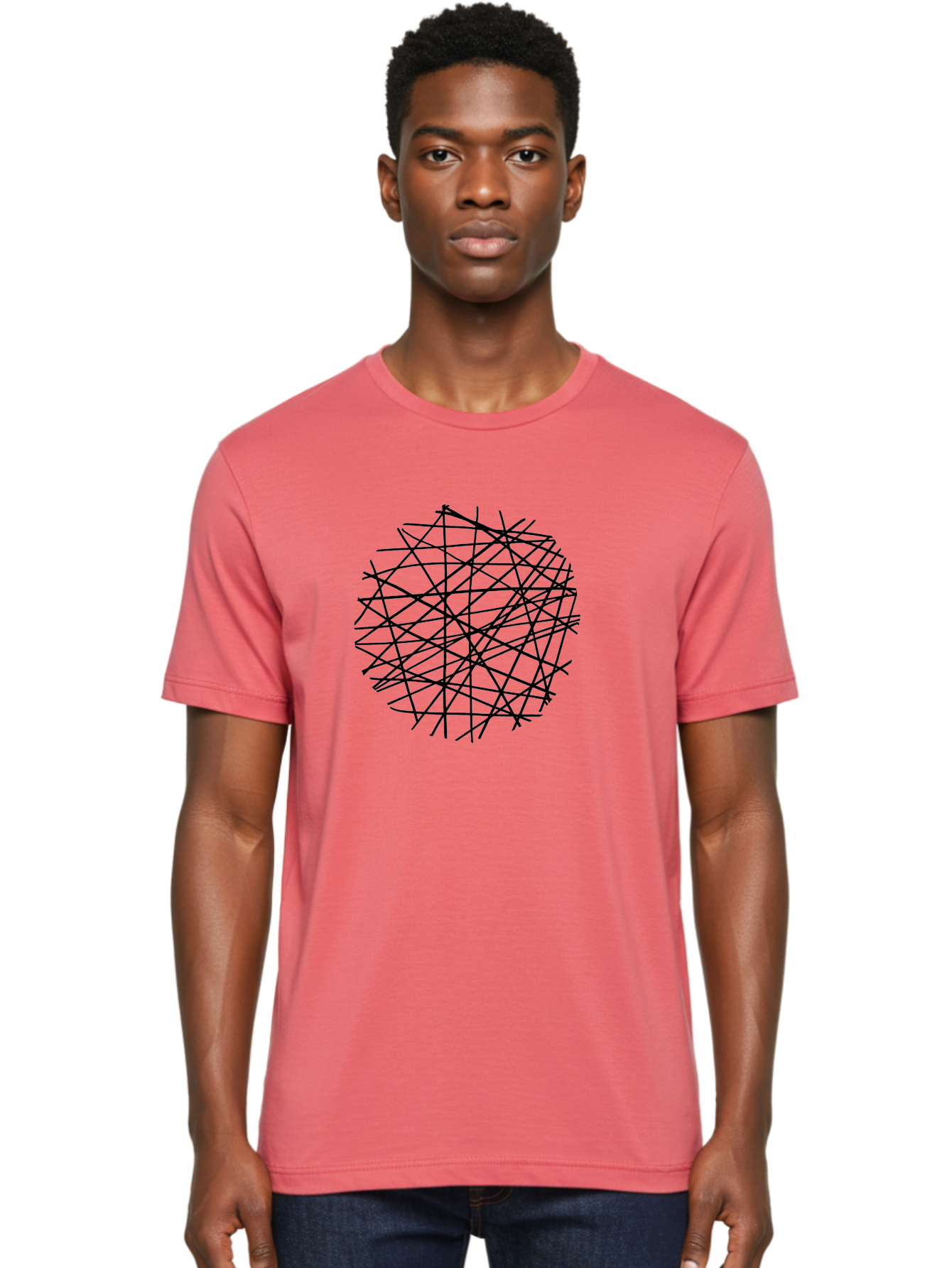 Intersecting-Lines Men'S Graphic Tee, 100% Cotton, Comfortable Casual Summer Wear, Machine Washable, Abstract Art, Chaotic Lines, Black Lines, Intersecting Lines, Complex Pattern, Modern Design, Graphic Illustration -  Aaa439