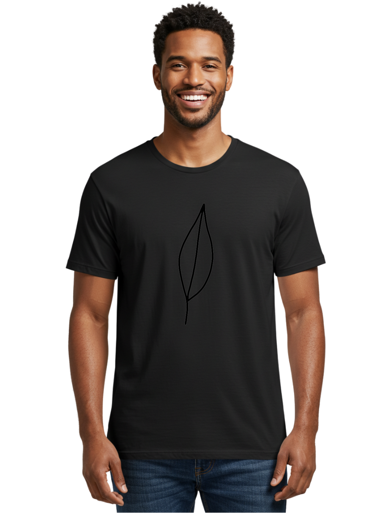 Leaf-2 Men'S Graphic Tee, 100% Cotton, Comfortable Casual Summer Wear, Machine Washable, Simple Leaf Outline, Minimalist Design, Black Line Art, Eco-Friendly Symbol, Nature-Inspired Graphics, Single Leaf Icon, Botanical Illustration, -  Aaa443