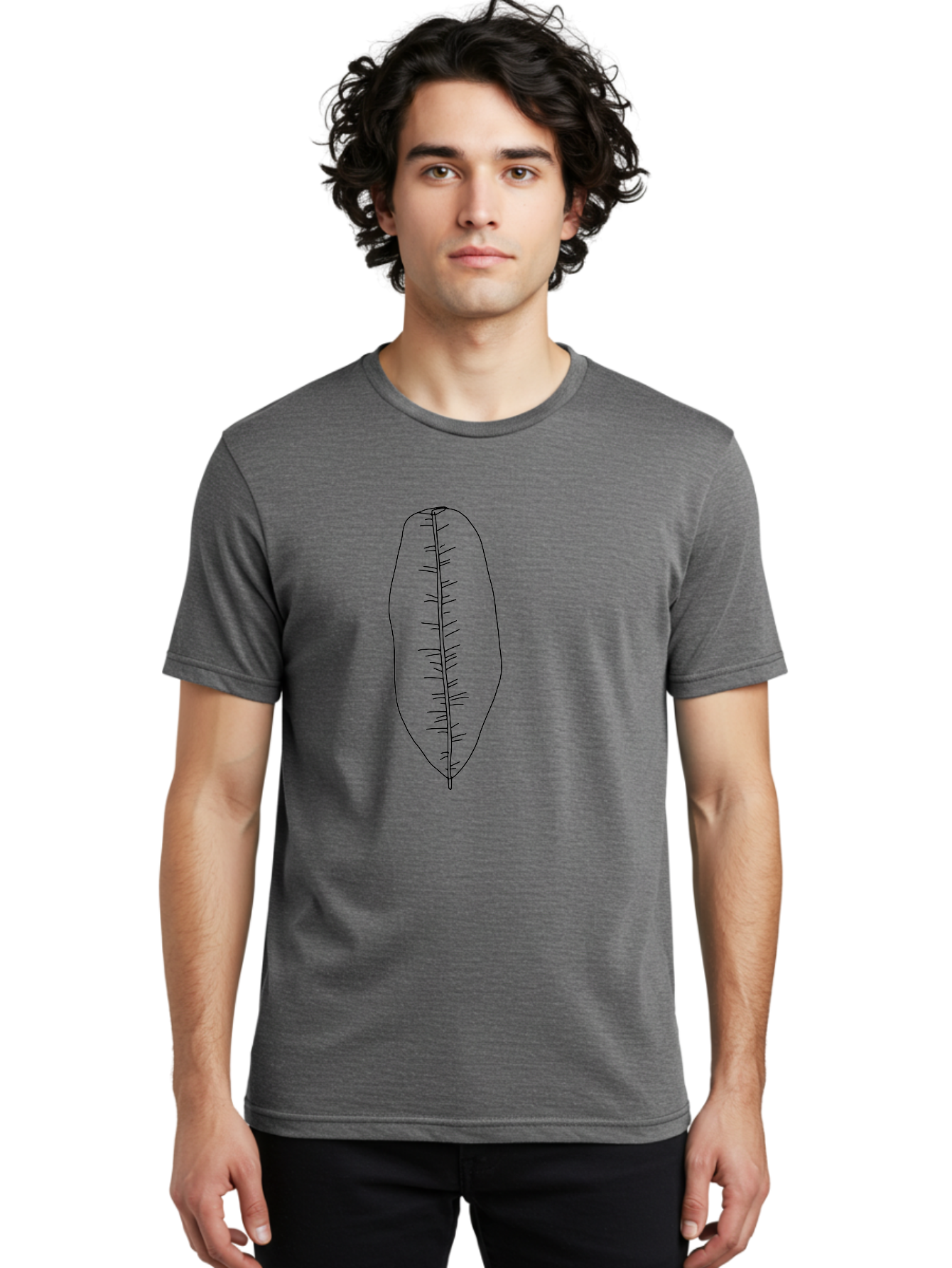 Leaf-Illustration-1 Men'S Graphic Tee, 100% Cotton, Comfortable Casual Summer Wear, Machine Washable, Simple Leaf, Leaf Outline, Minimalist Art, Black Lines, Leaf Veins, Botanical Illustration, Simple Design, Leaf Shape -  Aaa445
