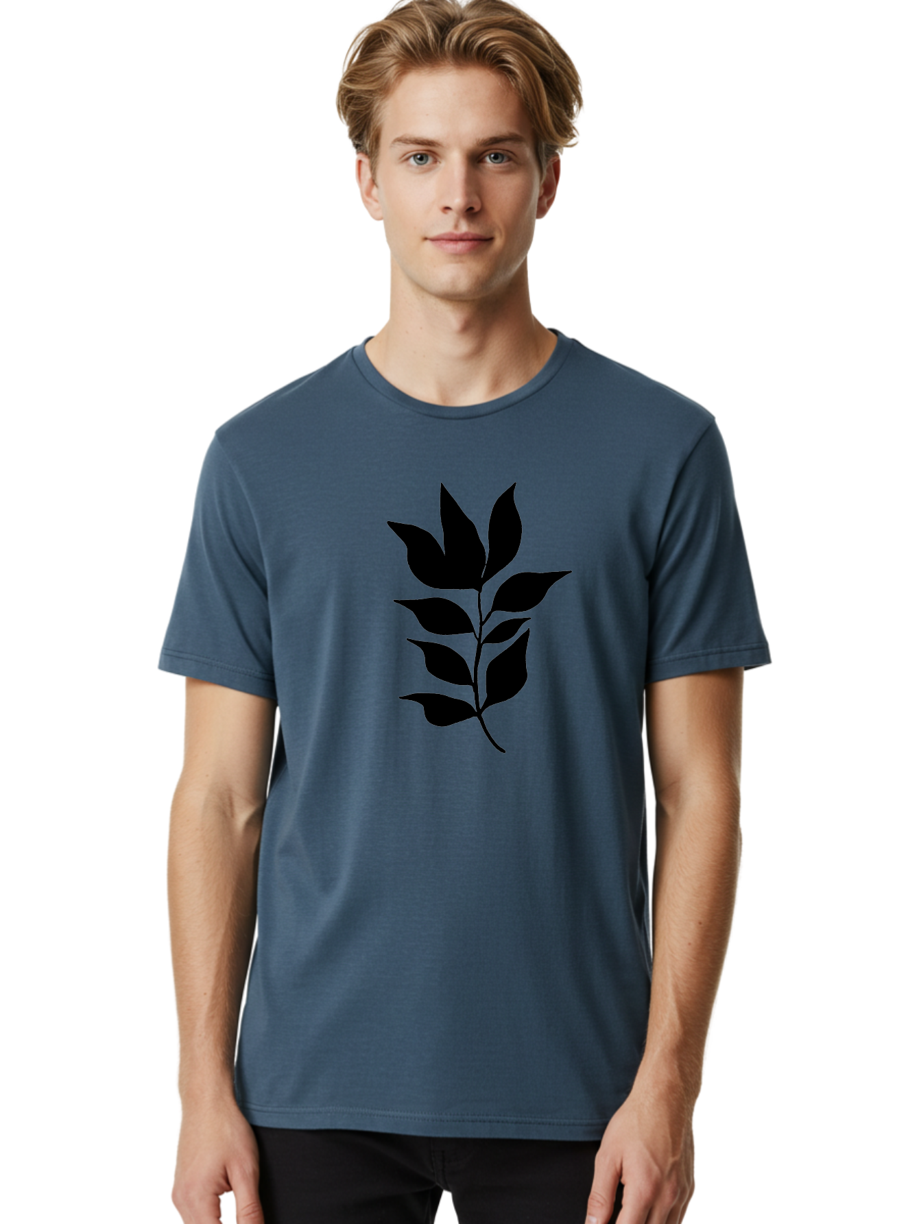 Leaf-Silhouette Men'S Graphic Tee, 100% Cotton, Comfortable Casual Summer Wear, Machine Washable, Leafy Branch, Foliage, Silhouette, Nature Icon, Simple Design, Leaf Graphics, Floral Element, Minimalist Art, Plant Symbol -  Aaa448