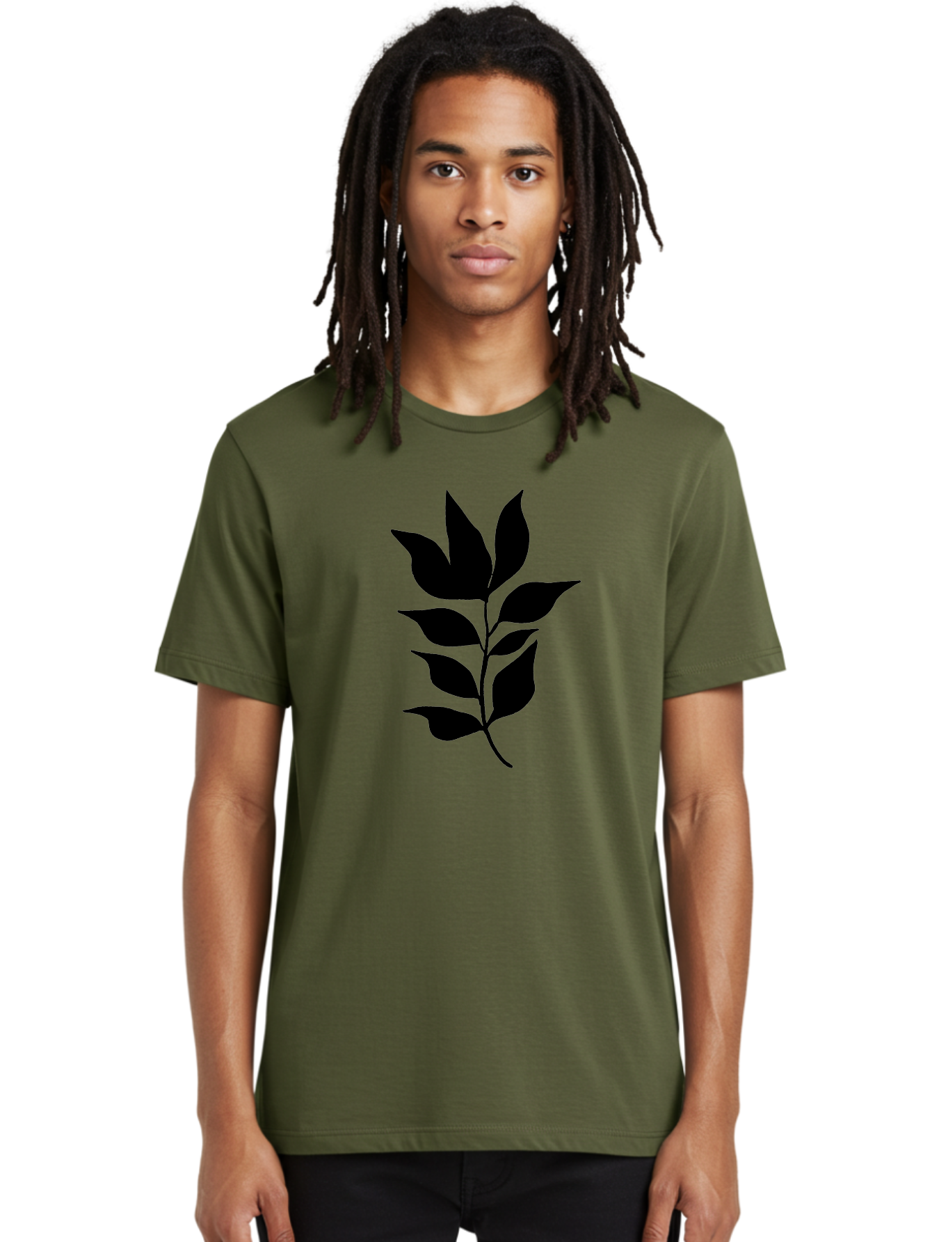 Leaf-Silhouette Men'S Graphic Tee, 100% Cotton, Comfortable Casual Summer Wear, Machine Washable, Leafy Branch, Foliage, Silhouette, Nature Icon, Simple Design, Leaf Graphics, Floral Element, Minimalist Art, Plant Symbol -  Aaa448