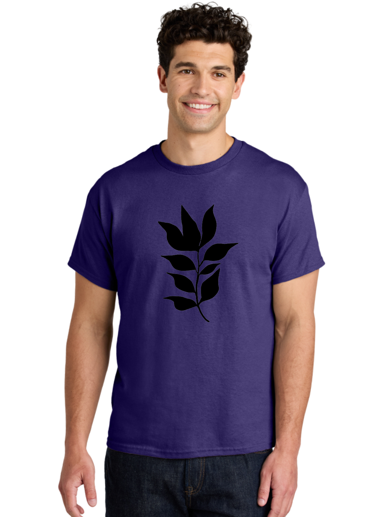 Leaf-Silhouette Men'S Graphic Tee, 100% Cotton, Comfortable Casual Summer Wear, Machine Washable, Leafy Branch, Foliage, Silhouette, Nature Icon, Simple Design, Leaf Graphics, Floral Element, Minimalist Art, Plant Symbol -  Aaa448
