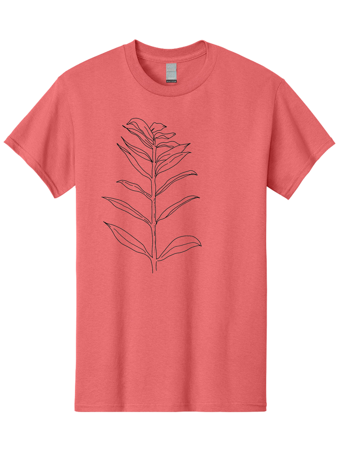 Leaf Men'S Graphic Tee, 100% Cotton, Comfortable Casual Summer Wear, Machine Washable, Hand-Drawn Leaf, Simple Illustration, Black Outline, Leafy Branch, Minimalist Design, Botanical Art -  Aaa449