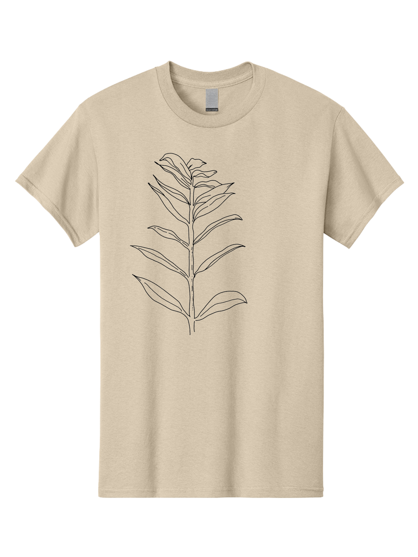 Leaf Men'S Graphic Tee, 100% Cotton, Comfortable Casual Summer Wear, Machine Washable, Hand-Drawn Leaf, Simple Illustration, Black Outline, Leafy Branch, Minimalist Design, Botanical Art -  Aaa449