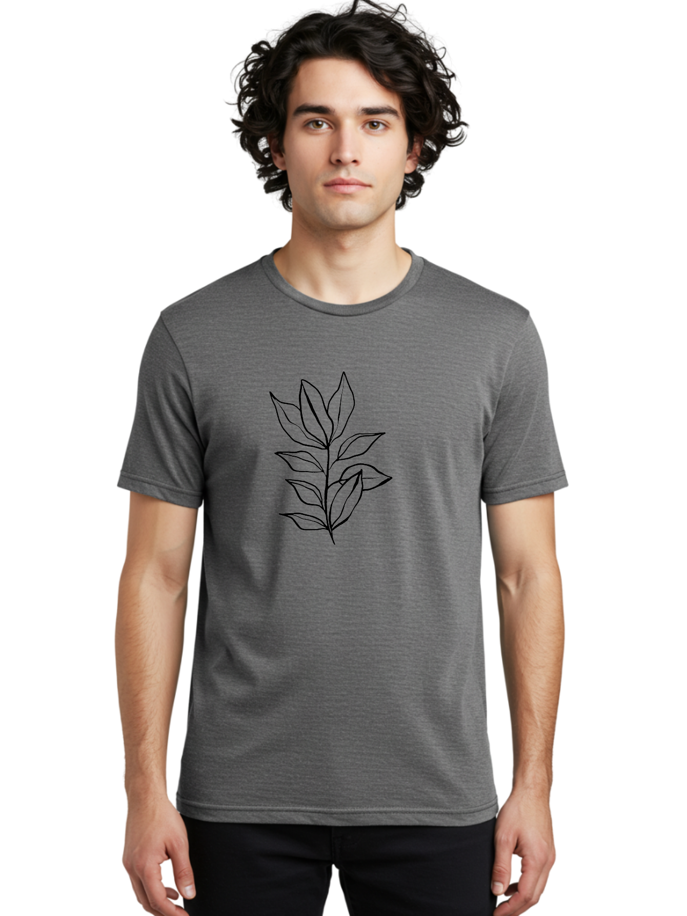 Leaves-4 Men'S Graphic Tee, 100% Cotton, Comfortable Casual Summer Wear, Machine Washable, Simple Leaf Design, Minimalist Art, Black Outline, Leaves, Foliage, Botanical Illustration, Simple Graphics, Modern Art -  Aaa453