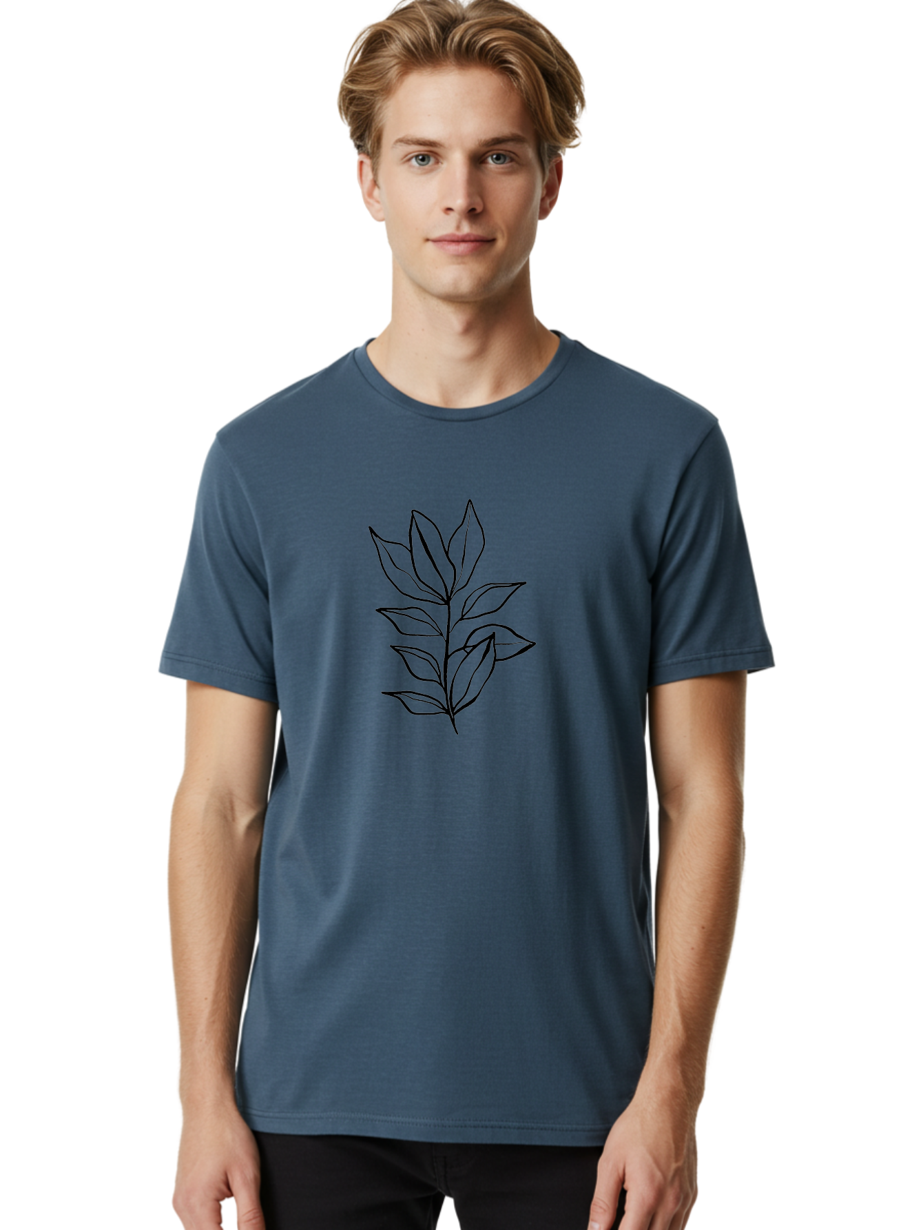 Leaves-4 Men'S Graphic Tee, 100% Cotton, Comfortable Casual Summer Wear, Machine Washable, Simple Leaf Design, Minimalist Art, Black Outline, Leaves, Foliage, Botanical Illustration, Simple Graphics, Modern Art -  Aaa453