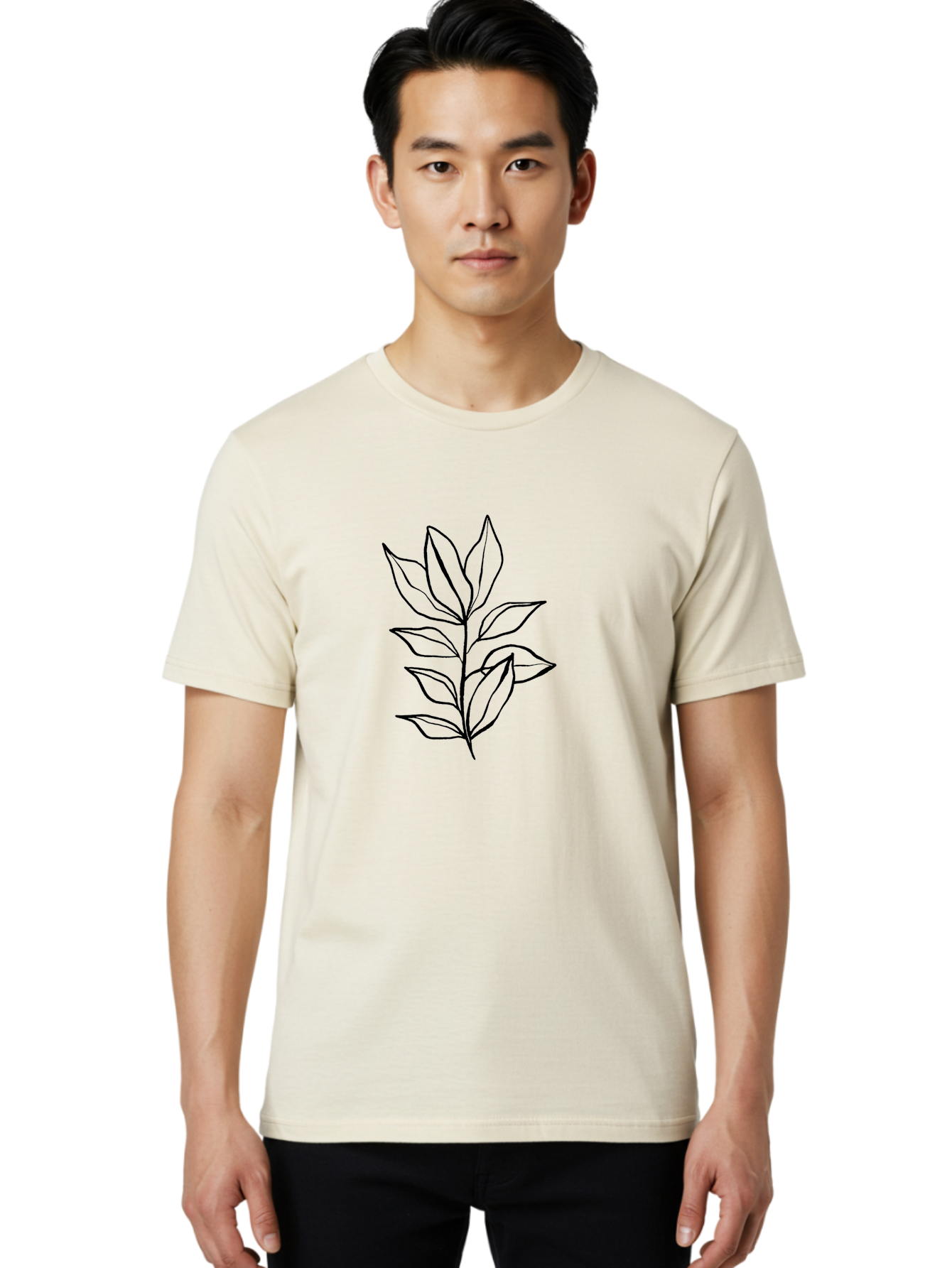 Leaves-4 Men'S Graphic Tee, 100% Cotton, Comfortable Casual Summer Wear, Machine Washable, Simple Leaf Design, Minimalist Art, Black Outline, Leaves, Foliage, Botanical Illustration, Simple Graphics, Modern Art -  Aaa453