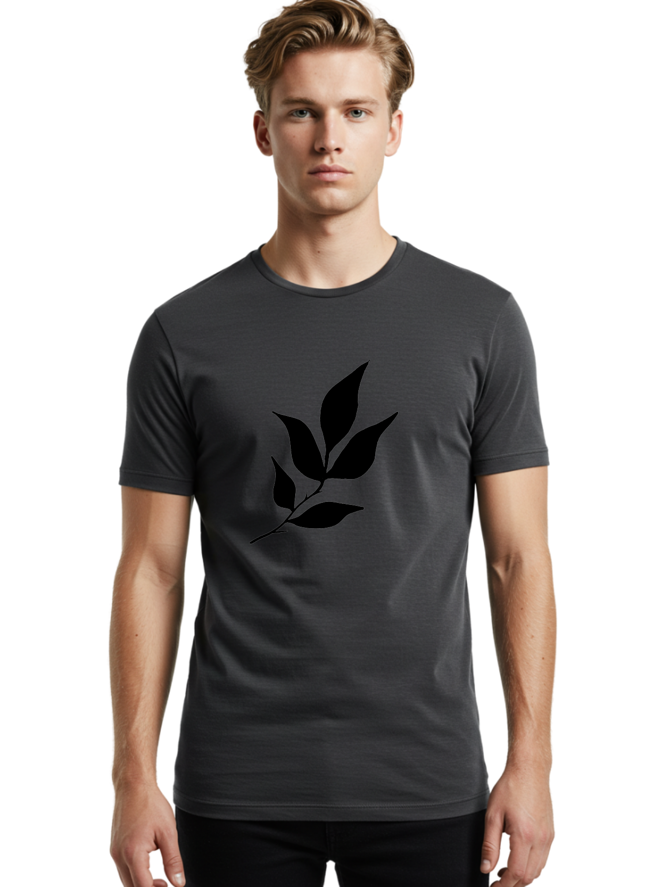Leaves-8 Men'S Graphic Tee, 100% Cotton, Comfortable Casual Summer Wear, Machine Washable, Black Leaves On Branch, Leaf Silhouette, Minimalist Design, Simple Graphics, Black And Green, Nature Elements, Botanical Illustration, Leaf Graphic -  Aaa457