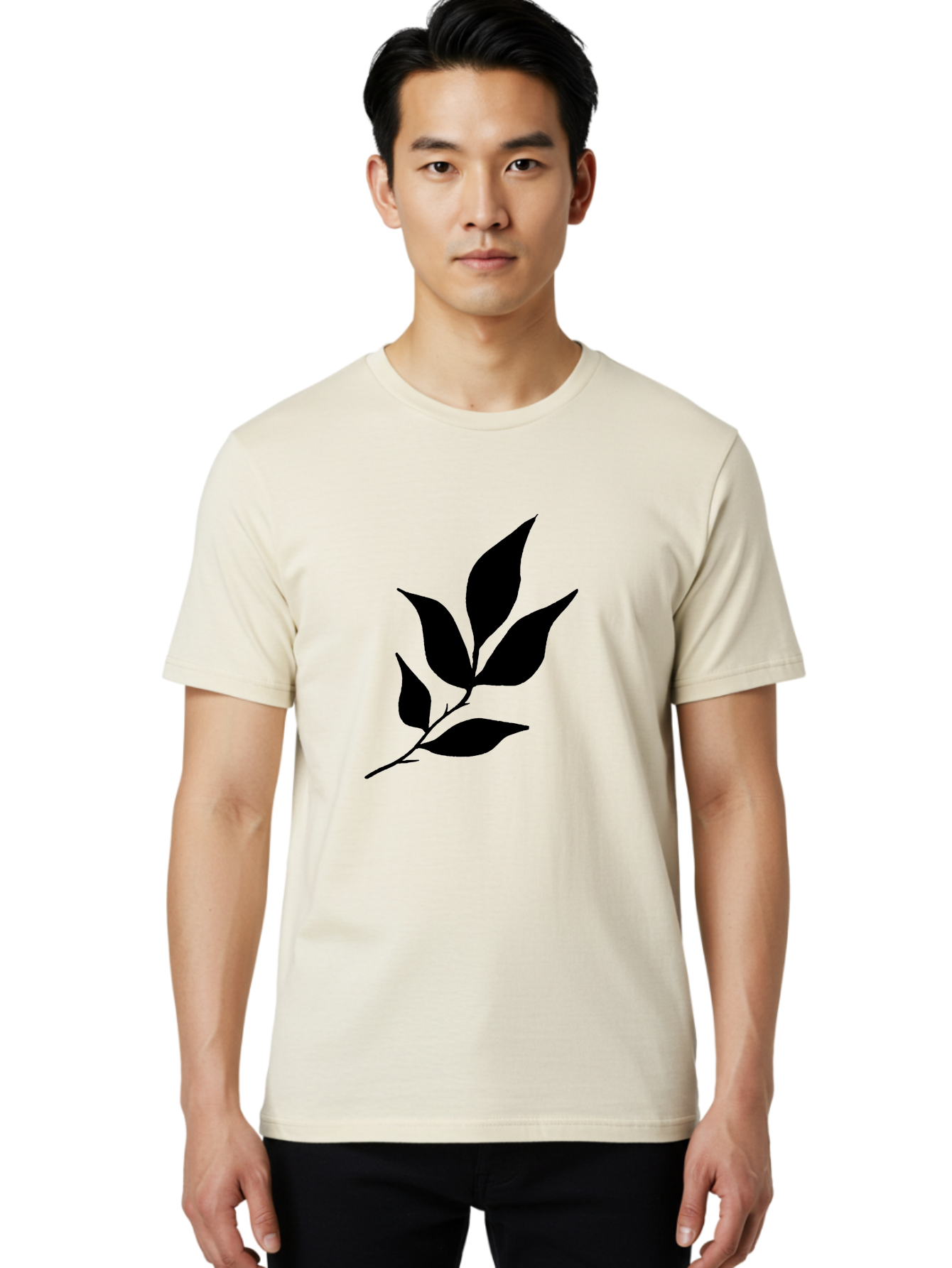 Leaves-8 Men'S Graphic Tee, 100% Cotton, Comfortable Casual Summer Wear, Machine Washable, Black Leaves On Branch, Leaf Silhouette, Minimalist Design, Simple Graphics, Black And Green, Nature Elements, Botanical Illustration, Leaf Graphic -  Aaa457