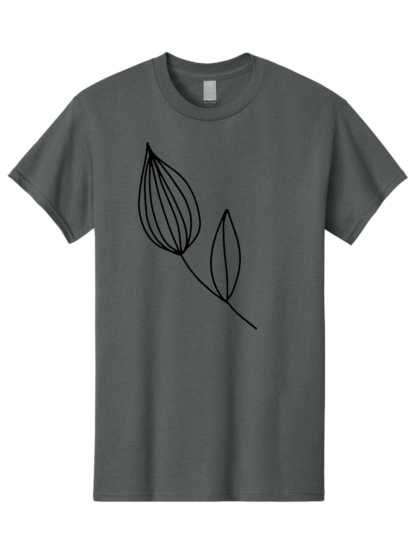 Line-Drawing-Leaves Men'S Graphic Tee, 100% Cotton, Comfortable Casual Summer Wear, Machine Washable, Minimalist Design, Leafy Stem, Simple Lines, Botanical Illustration, Modern Art, Contemporary Style, Black And Green -  Aaa459
