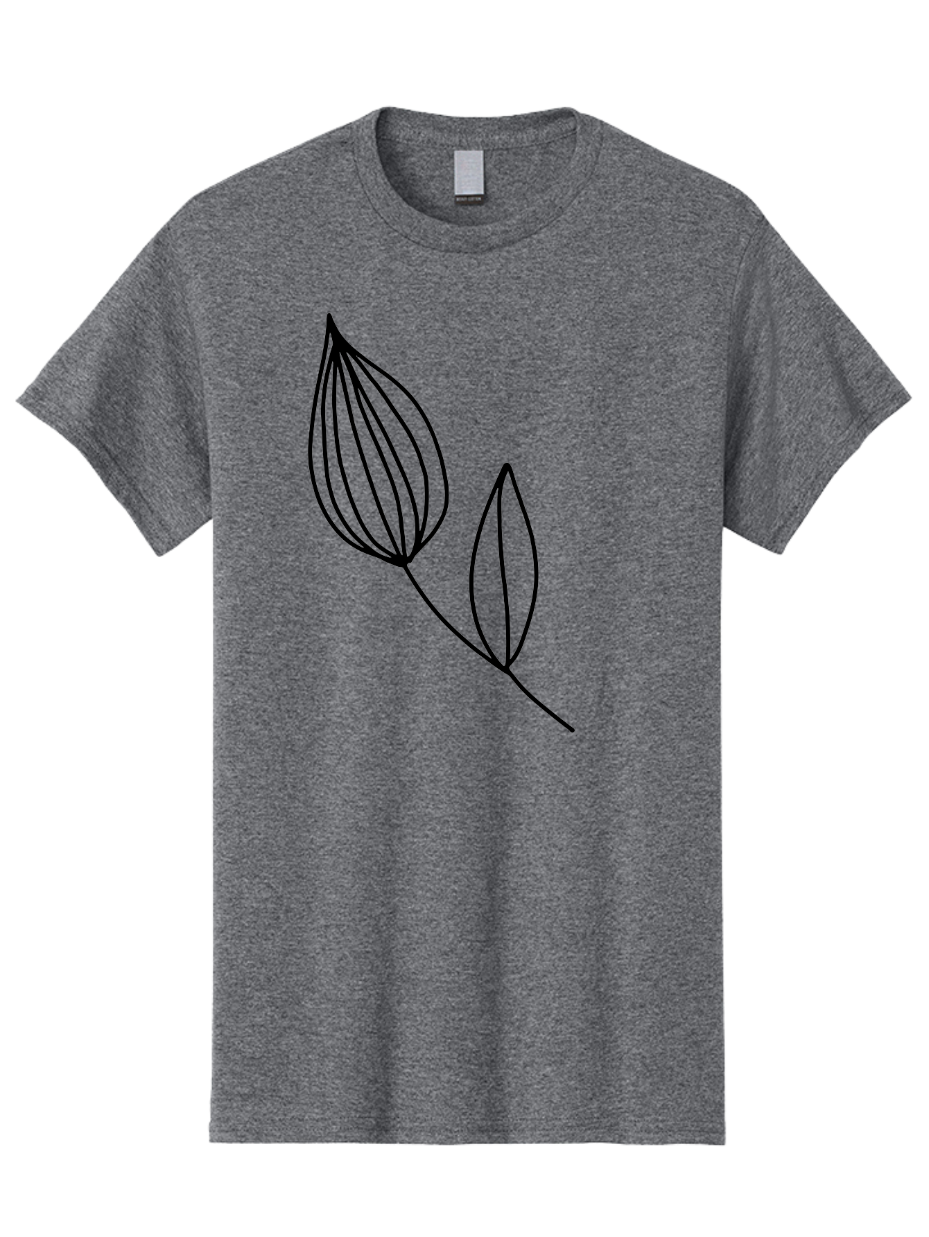 Line-Drawing-Leaves Men'S Graphic Tee, 100% Cotton, Comfortable Casual Summer Wear, Machine Washable, Minimalist Design, Leafy Stem, Simple Lines, Botanical Illustration, Modern Art, Contemporary Style, Black And Green -  Aaa459