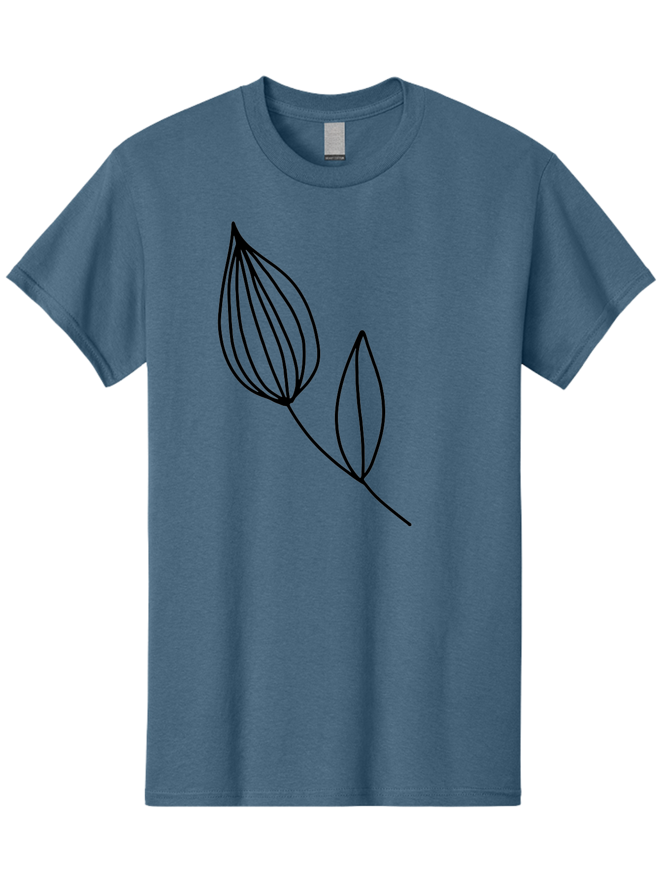 Line-Drawing-Leaves Men'S Graphic Tee, 100% Cotton, Comfortable Casual Summer Wear, Machine Washable, Minimalist Design, Leafy Stem, Simple Lines, Botanical Illustration, Modern Art, Contemporary Style, Black And Green -  Aaa459