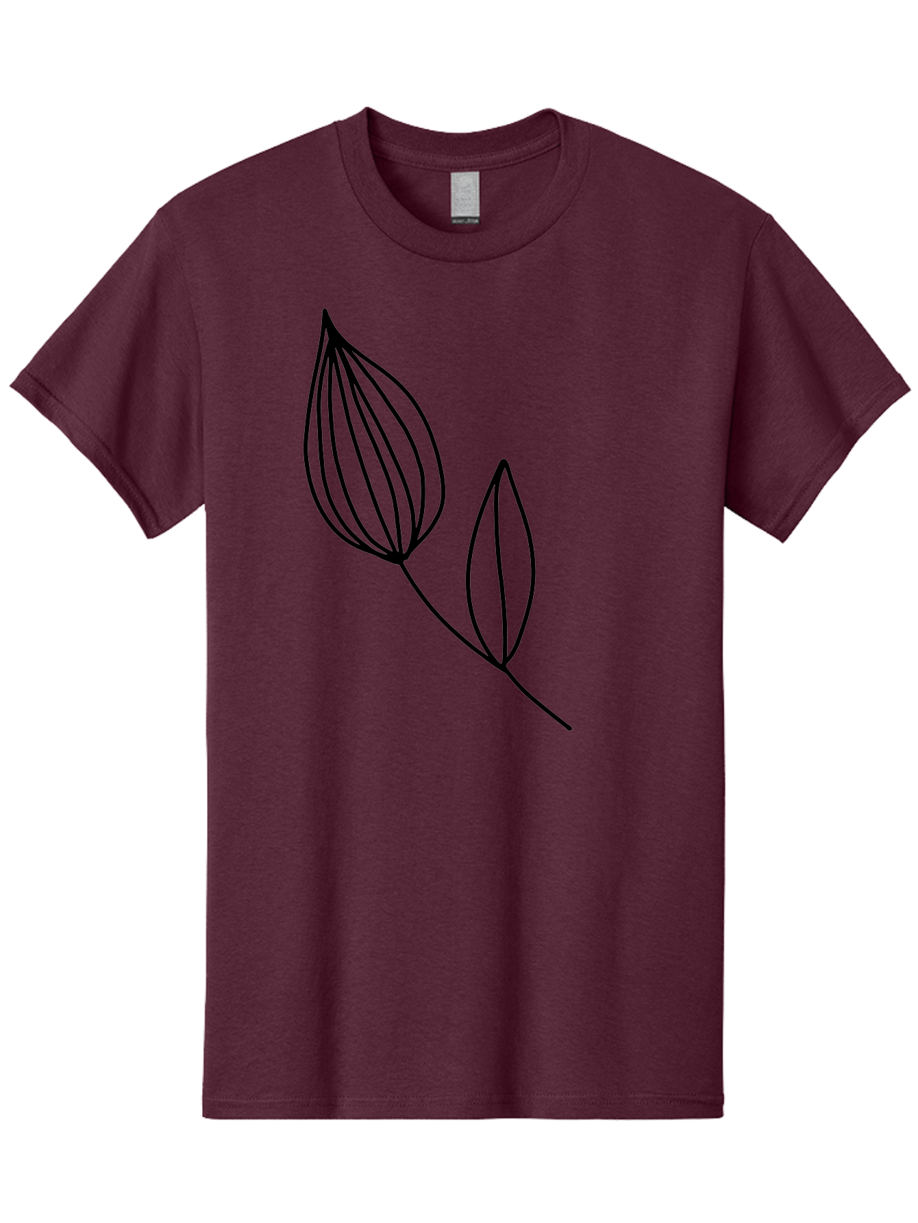 Line-Drawing-Leaves Men'S Graphic Tee, 100% Cotton, Comfortable Casual Summer Wear, Machine Washable, Minimalist Design, Leafy Stem, Simple Lines, Botanical Illustration, Modern Art, Contemporary Style, Black And Green -  Aaa459