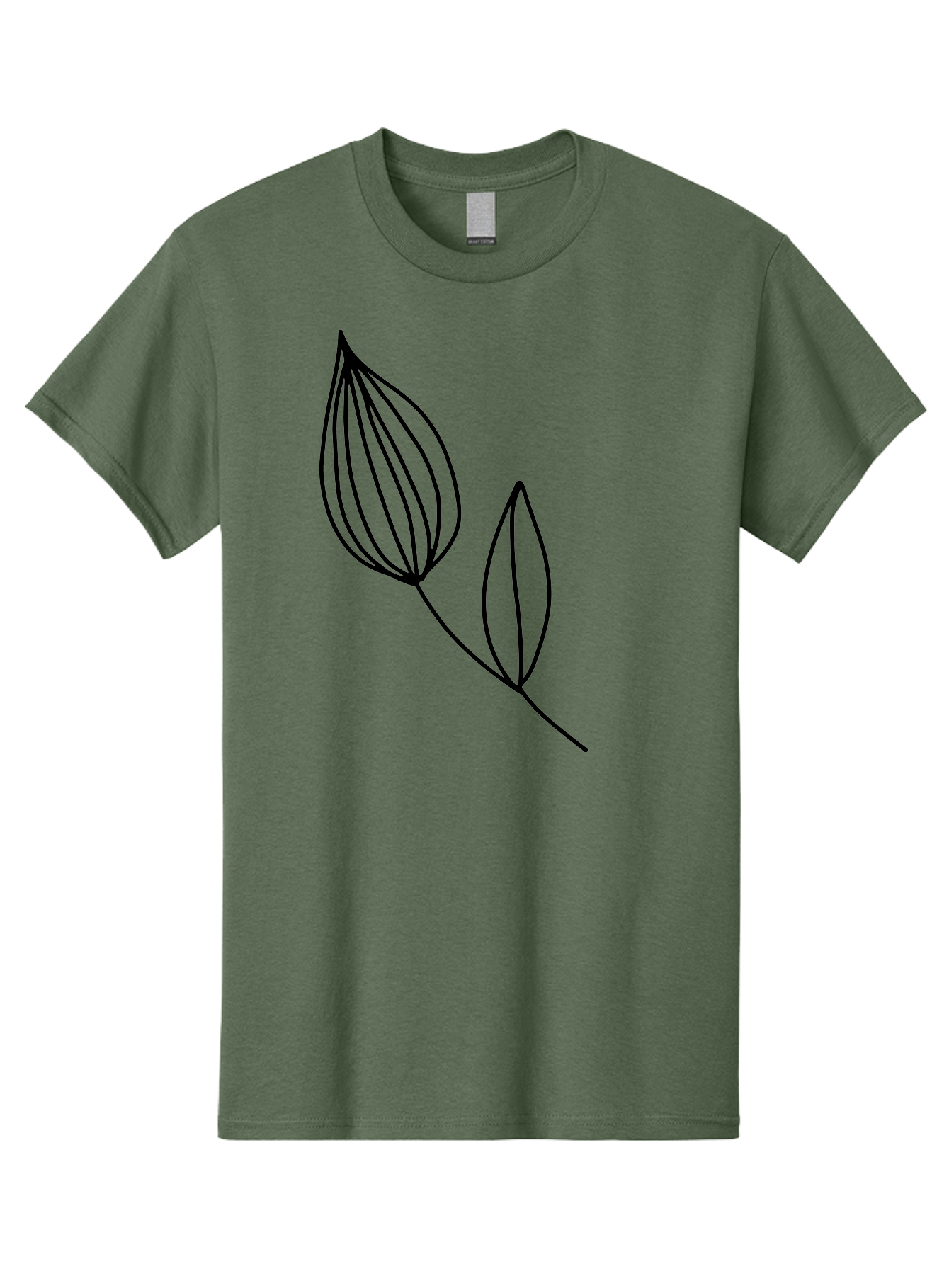 Line-Drawing-Leaves Men'S Graphic Tee, 100% Cotton, Comfortable Casual Summer Wear, Machine Washable, Minimalist Design, Leafy Stem, Simple Lines, Botanical Illustration, Modern Art, Contemporary Style, Black And Green -  Aaa459