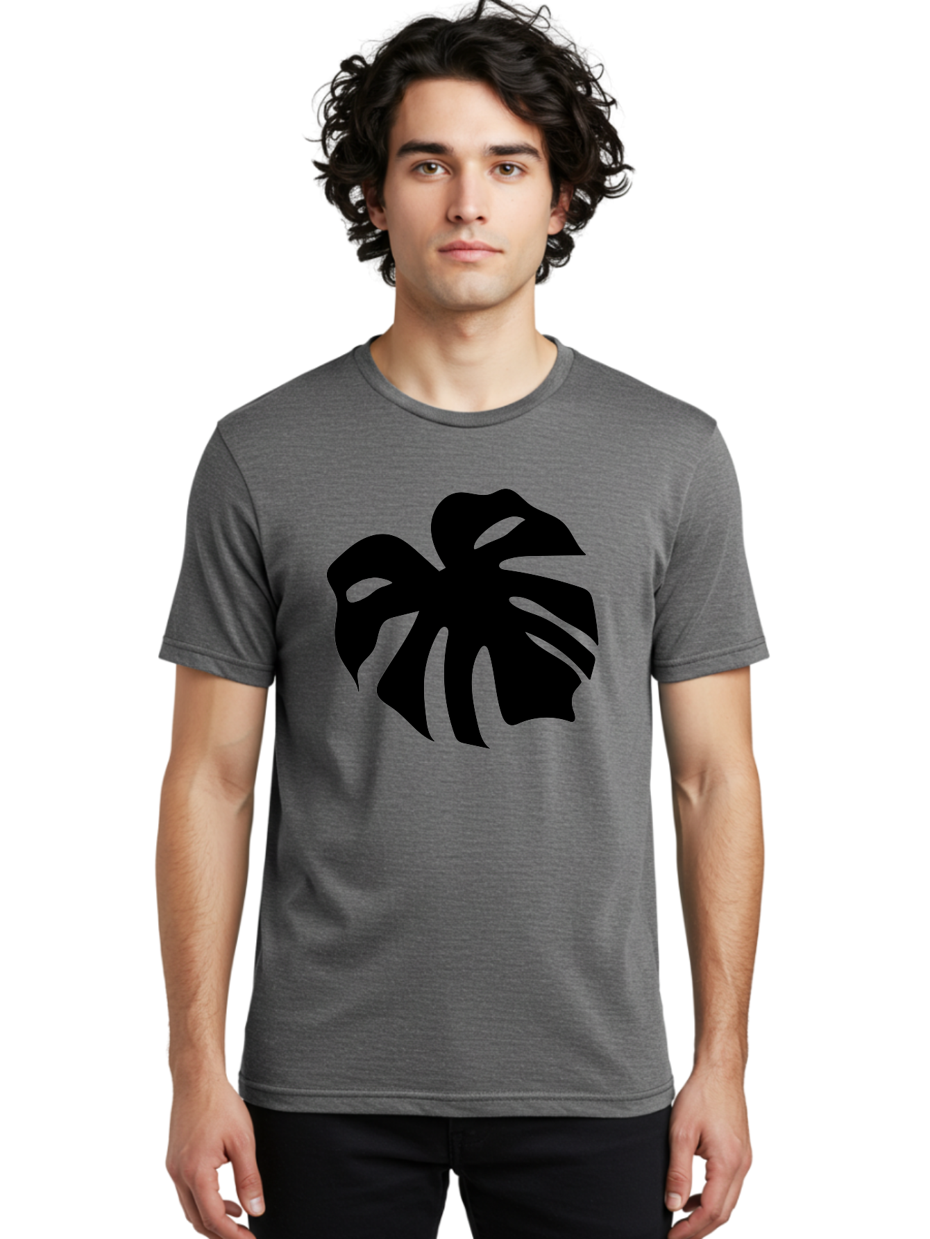 Monstera-Leaf-1 Men'S Graphic Tee, 100% Cotton, Comfortable Casual Summer Wear, Machine Washable, Tropical Leaf, Monstera Deliciosa, Exotic Foliage, Jungle Plants, Unique Shapes, Leafy Greens, Black Silhouette -  Aaa466