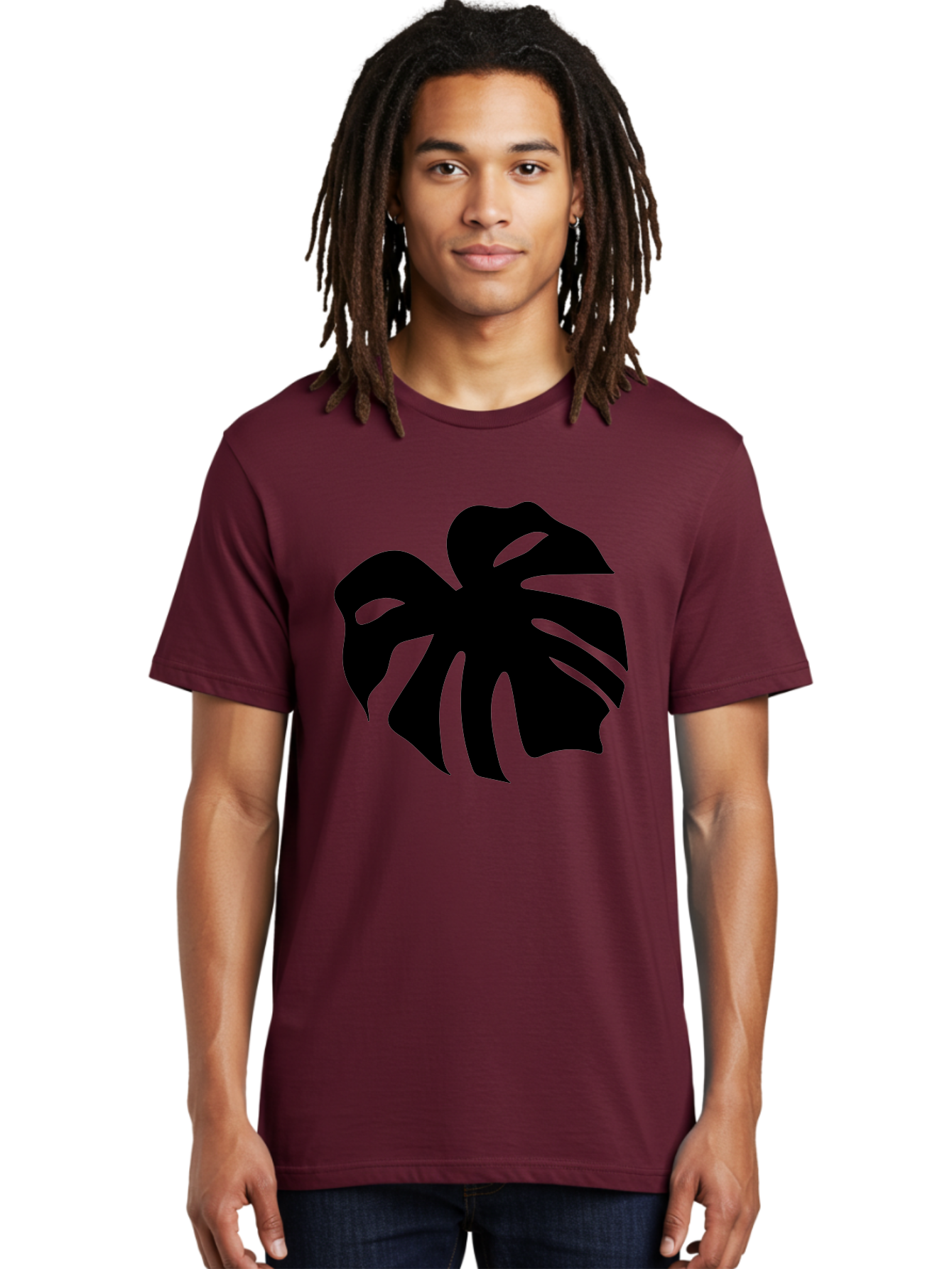 Monstera-Leaf-1 Men'S Graphic Tee, 100% Cotton, Comfortable Casual Summer Wear, Machine Washable, Tropical Leaf, Monstera Deliciosa, Exotic Foliage, Jungle Plants, Unique Shapes, Leafy Greens, Black Silhouette -  Aaa466