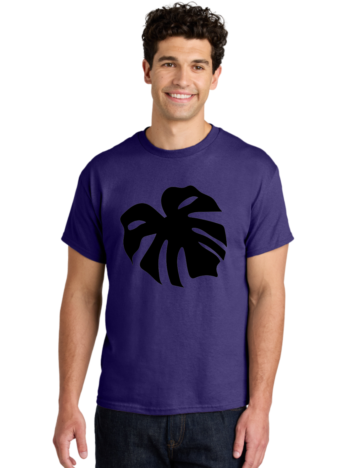 Monstera-Leaf-1 Men'S Graphic Tee, 100% Cotton, Comfortable Casual Summer Wear, Machine Washable, Tropical Leaf, Monstera Deliciosa, Exotic Foliage, Jungle Plants, Unique Shapes, Leafy Greens, Black Silhouette -  Aaa466