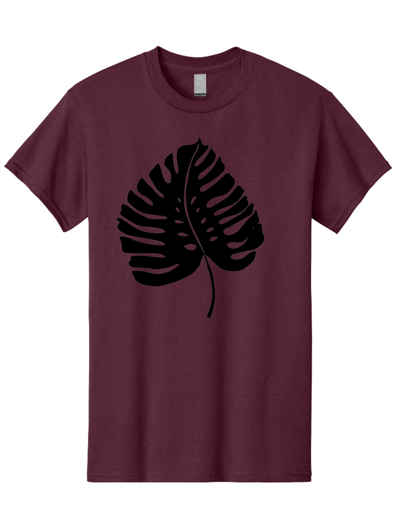Monstera-Leaf-2 Men'S Graphic Tee, 100% Cotton, Comfortable Casual Summer Wear, Machine Washable, Tropical Leaf, Monstera Deliciosa, Exotic Foliage, Black Silhouette, Minimalist Design, Nature-Inspired Art, Botanical Illustration, -  Aaa467
