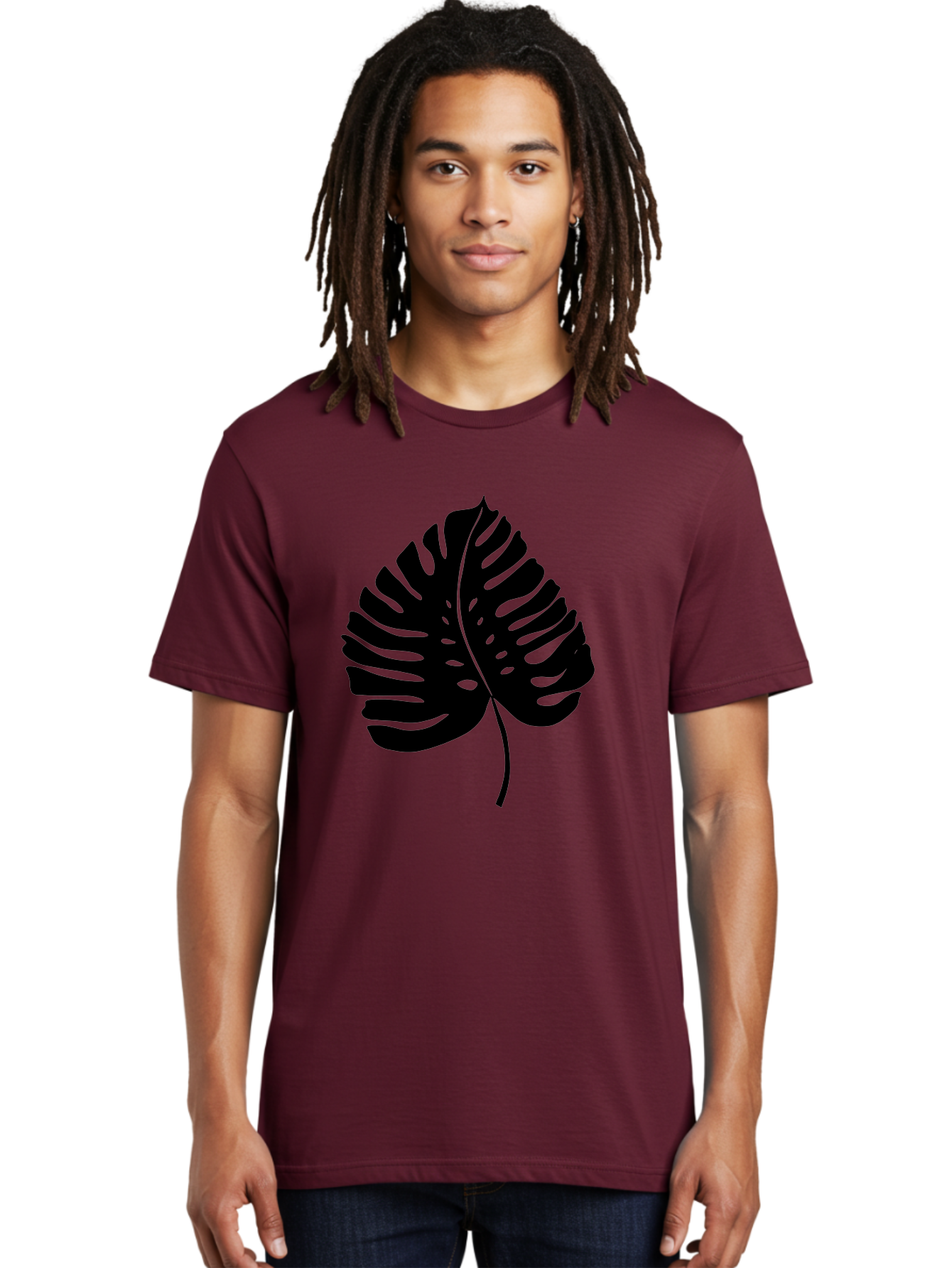 Monstera-Leaf-2 Men'S Graphic Tee, 100% Cotton, Comfortable Casual Summer Wear, Machine Washable, Tropical Leaf, Monstera Deliciosa, Exotic Foliage, Black Silhouette, Minimalist Design, Nature-Inspired Art, Botanical Illustration, -  Aaa467