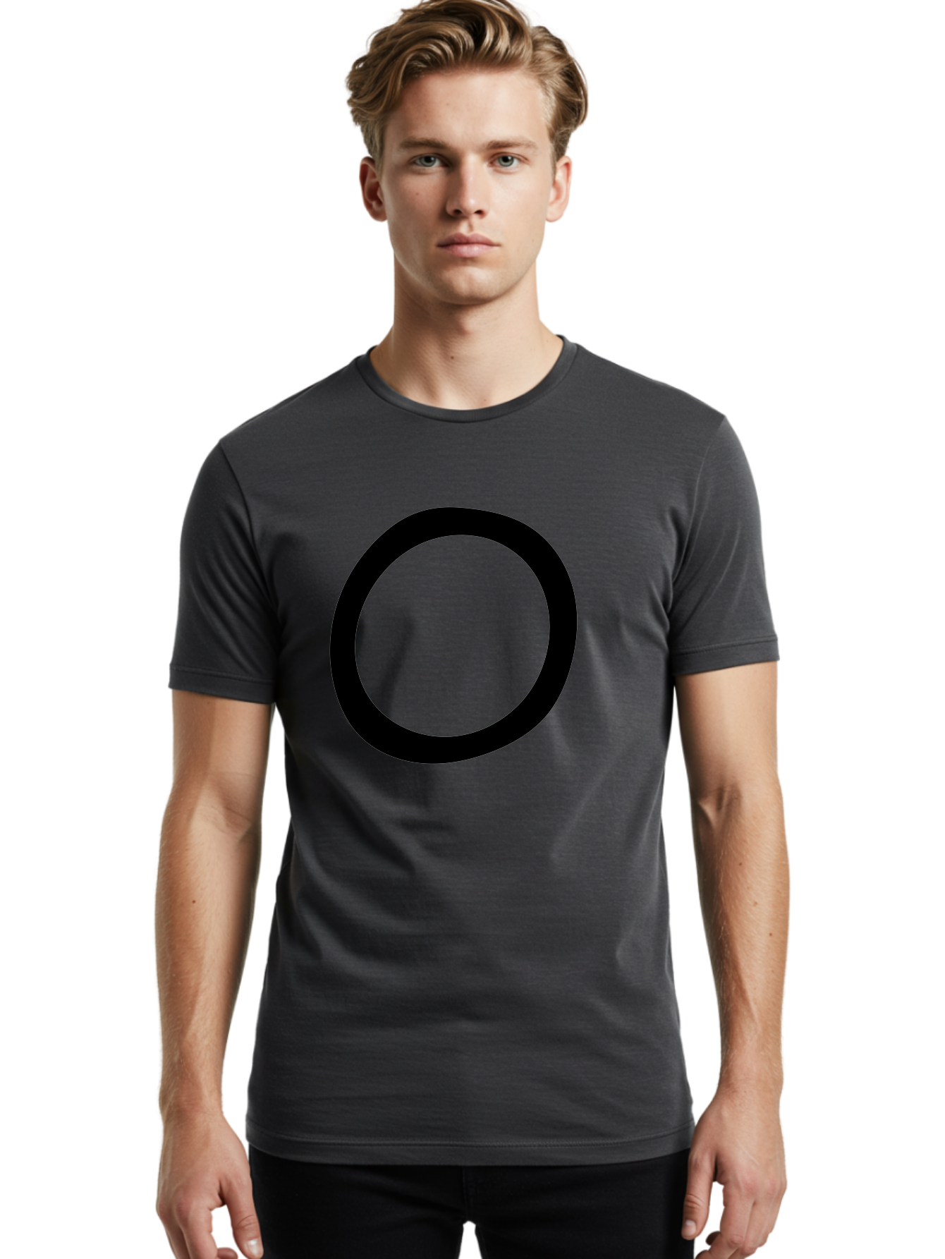 O Men'S Graphic Tee, 100% Cotton, Comfortable Casual Summer Wear, Machine Washable, Black Circle, Simple Shape, Minimalist Design, Bold Graphics, Modern Art, Abstract Symbol, Geometric Figure -  Aaa472