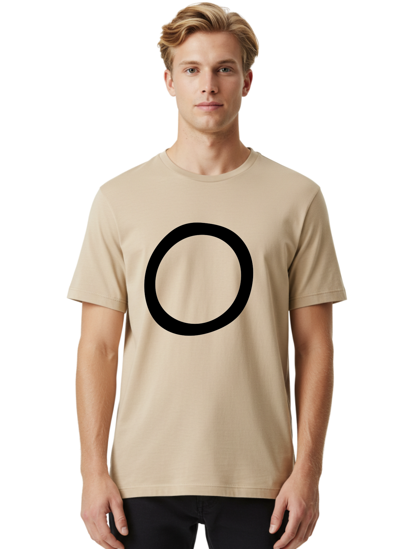 O Men'S Graphic Tee, 100% Cotton, Comfortable Casual Summer Wear, Machine Washable, Black Circle, Simple Shape, Minimalist Design, Bold Graphics, Modern Art, Abstract Symbol, Geometric Figure -  Aaa472