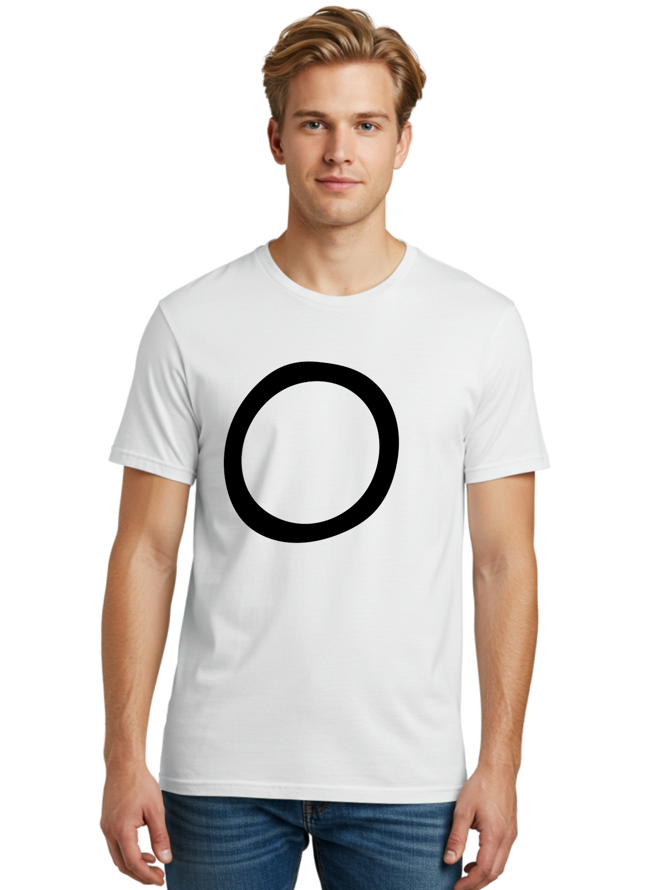 O Men'S Graphic Tee, 100% Cotton, Comfortable Casual Summer Wear, Machine Washable, Black Circle, Simple Shape, Minimalist Design, Bold Graphics, Modern Art, Abstract Symbol, Geometric Figure -  Aaa472