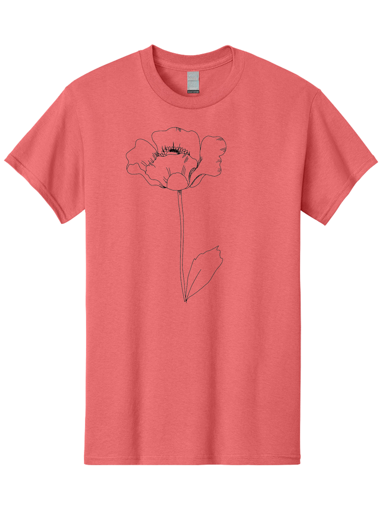 Poppy Men'S Graphic Tee, 100% Cotton, Comfortable Casual Summer Wear, Machine Washable, Simple Line Art, Poppy Flower, Minimalist Design, Delicate Outline, Single Stem, Leaves, Natural Simplicity, Modern Illustration -  Aaa476