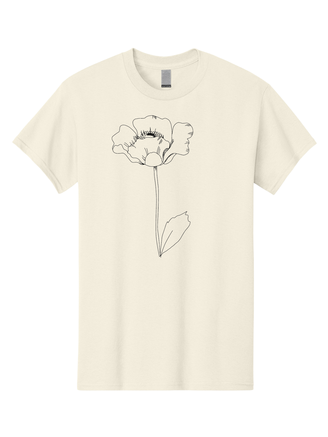 Poppy Men'S Graphic Tee, 100% Cotton, Comfortable Casual Summer Wear, Machine Washable, Simple Line Art, Poppy Flower, Minimalist Design, Delicate Outline, Single Stem, Leaves, Natural Simplicity, Modern Illustration -  Aaa476