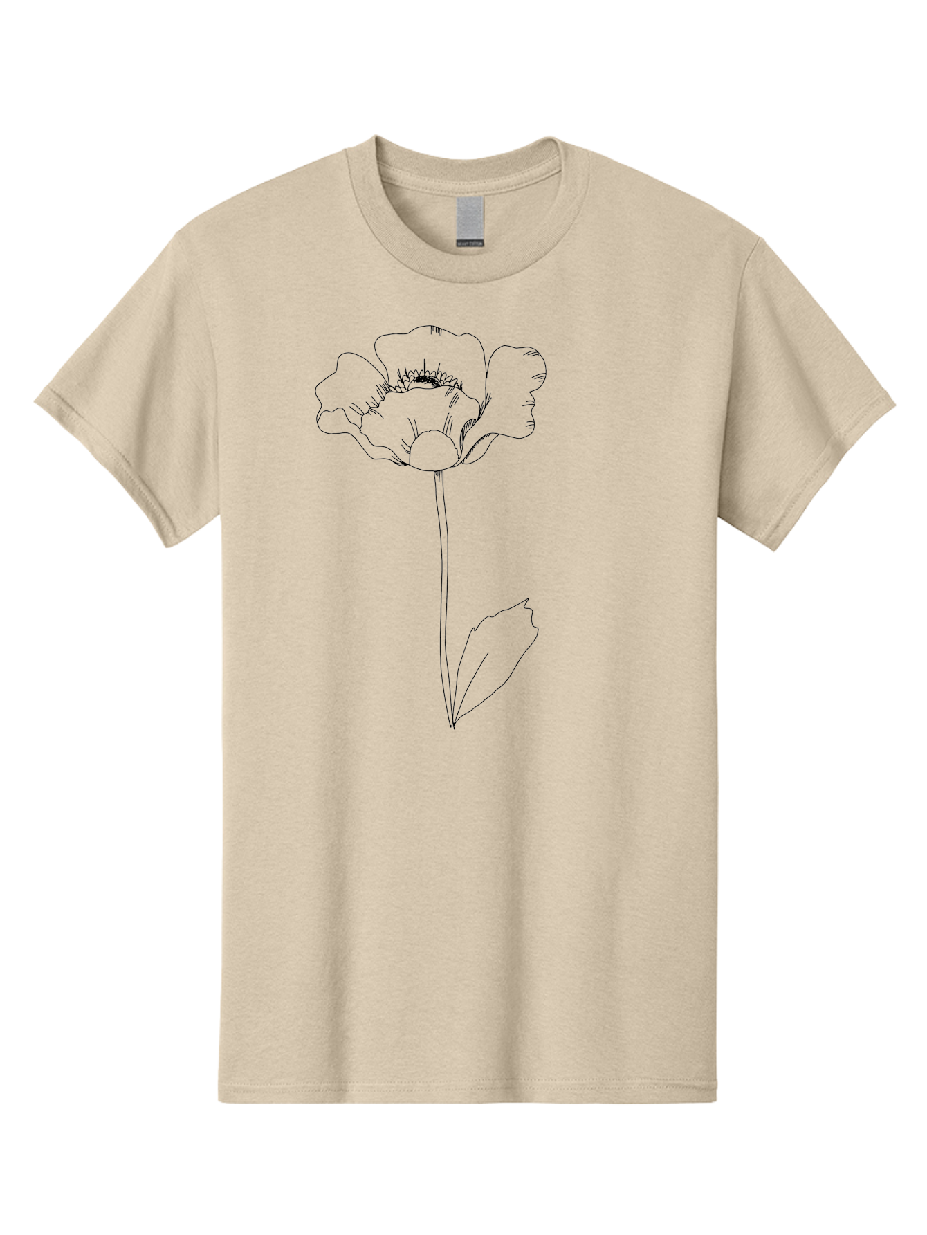 Poppy Men'S Graphic Tee, 100% Cotton, Comfortable Casual Summer Wear, Machine Washable, Simple Line Art, Poppy Flower, Minimalist Design, Delicate Outline, Single Stem, Leaves, Natural Simplicity, Modern Illustration -  Aaa476