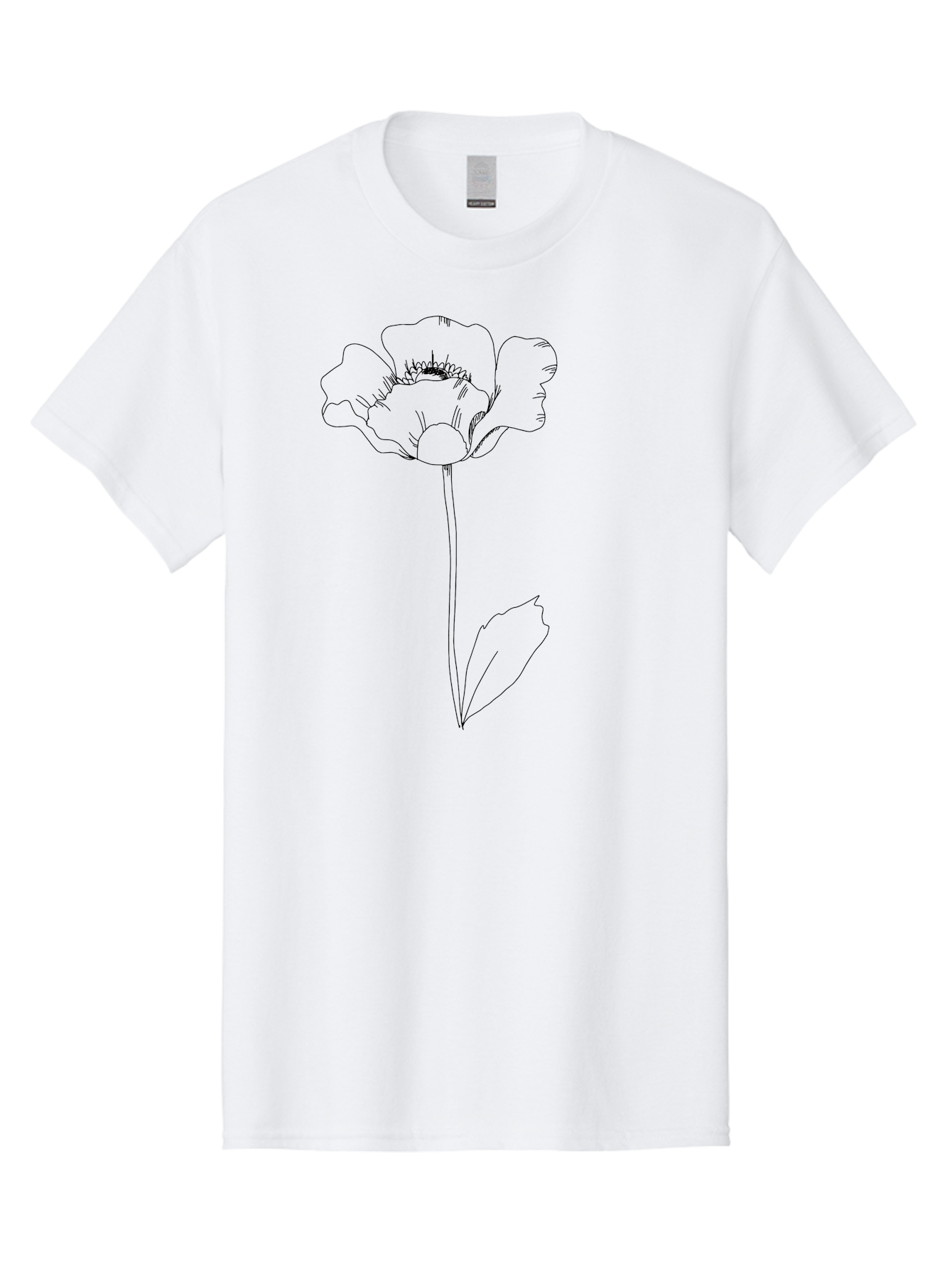 Poppy Men'S Graphic Tee, 100% Cotton, Comfortable Casual Summer Wear, Machine Washable, Simple Line Art, Poppy Flower, Minimalist Design, Delicate Outline, Single Stem, Leaves, Natural Simplicity, Modern Illustration -  Aaa476