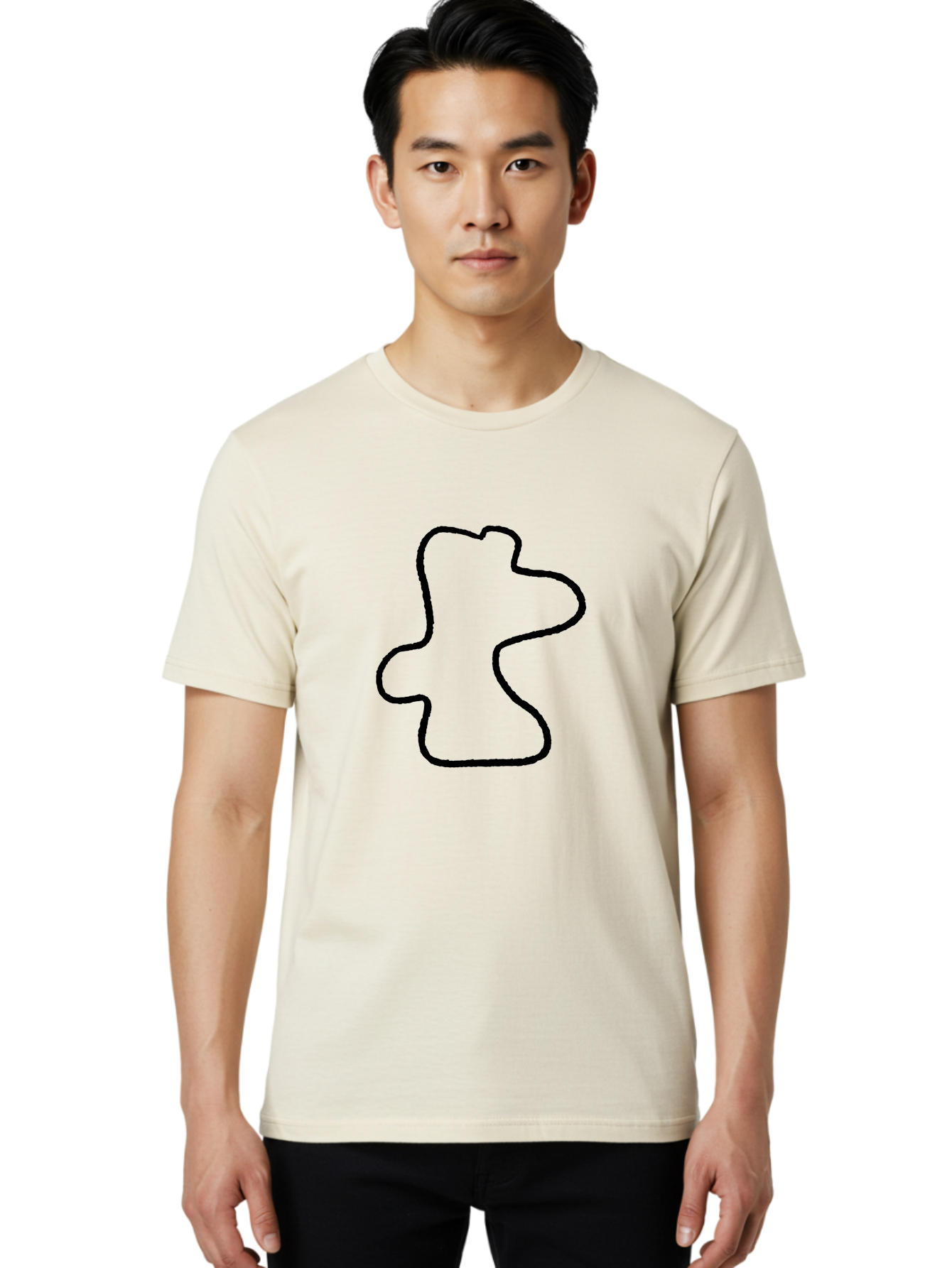 Racing-Circuit Men'S Graphic Tee, 100% Cotton, Comfortable Casual Summer Wear, Machine Washable, Simple Line Drawing, Rabbit Head, Minimalist Design, Abstract Shape, Cartoon Style, Modern Art, Black Outline -  Aaa477