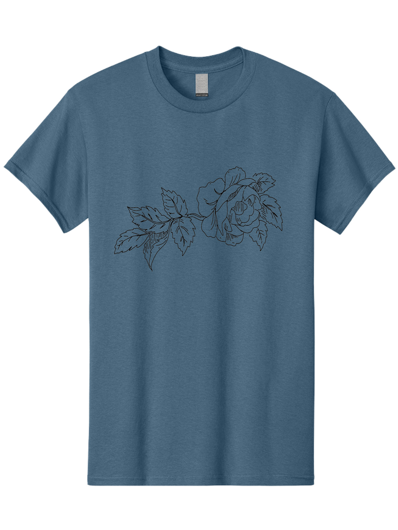 Rose-1 Men'S Graphic Tee, 100% Cotton, Comfortable Casual Summer Wear, Machine Washable, Rose Illustration, Line Art, Floral Design, Botanical Drawing, Leafy Stem, Black Outline, Delicate Flowers, Minimalist Art -  Aaa478
