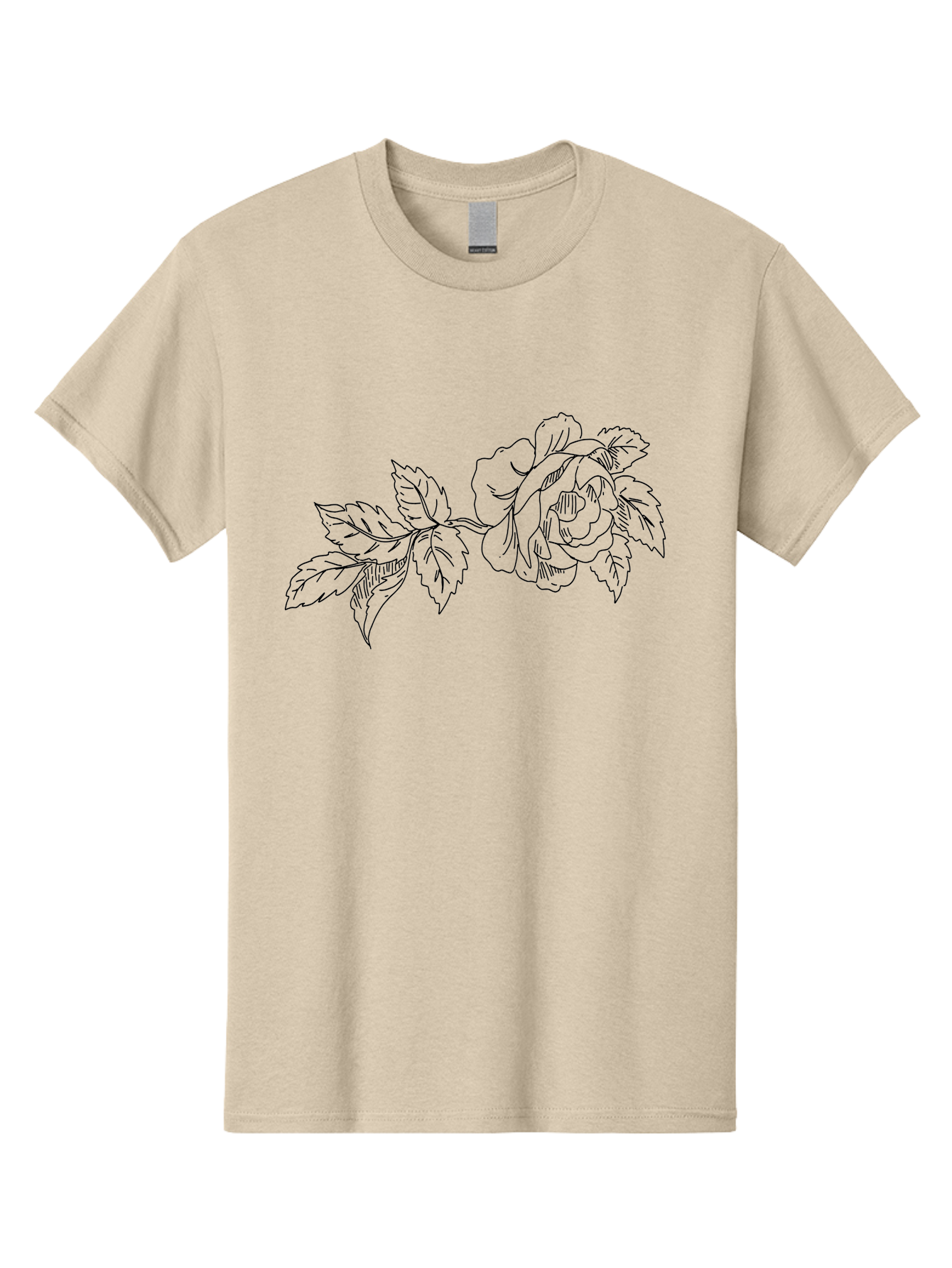 Rose-1 Men'S Graphic Tee, 100% Cotton, Comfortable Casual Summer Wear, Machine Washable, Rose Illustration, Line Art, Floral Design, Botanical Drawing, Leafy Stem, Black Outline, Delicate Flowers, Minimalist Art -  Aaa478