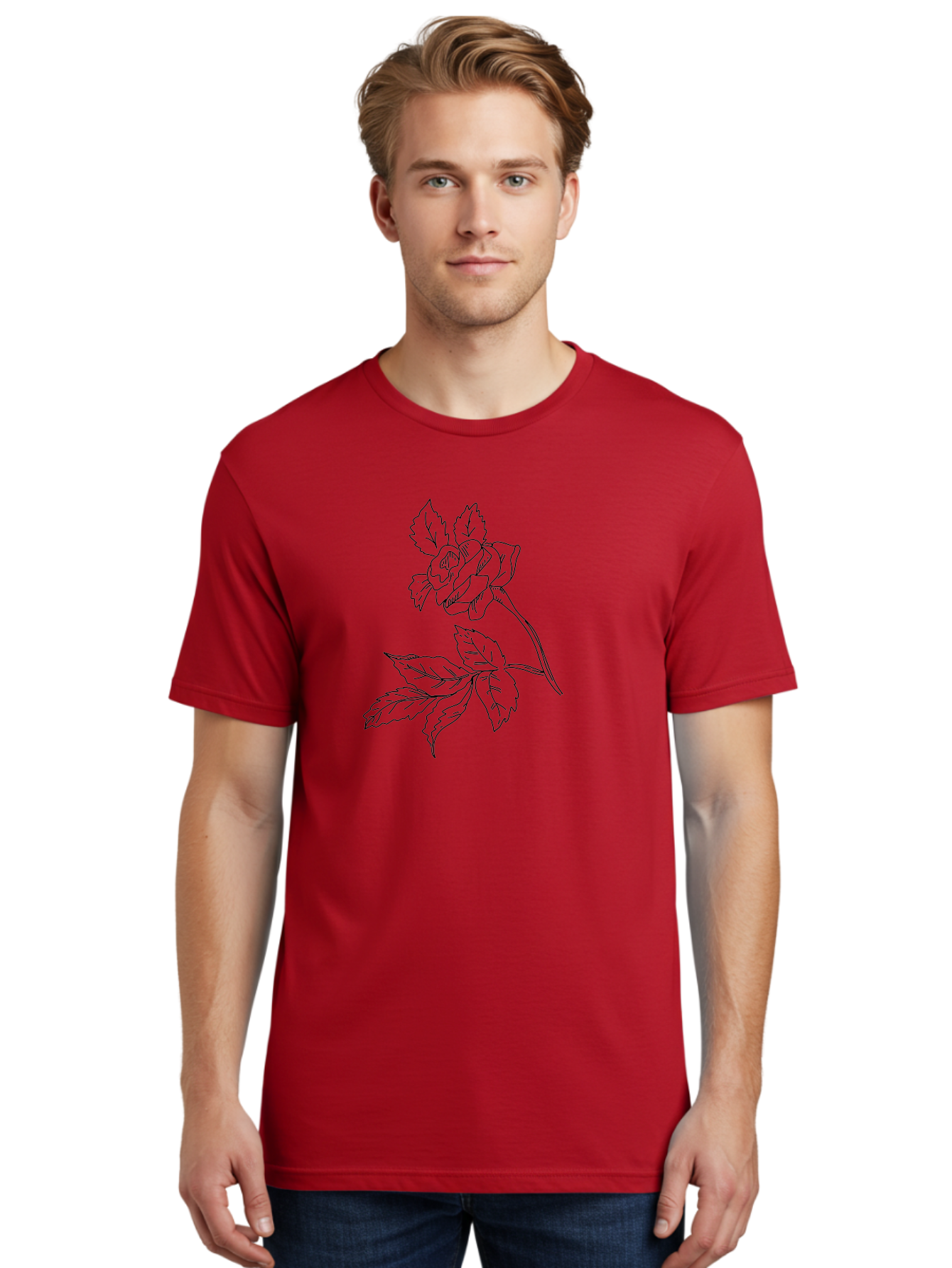 Rose Men'S Graphic Tee, 100% Cotton, Comfortable Casual Summer Wear, Machine Washable, Line Art Rose, Botanical Illustration, Floral Design, Elegant Flower, Simple Yet Sophisticated, Classic Rose Motif, Minimalist Art -  Aaa479