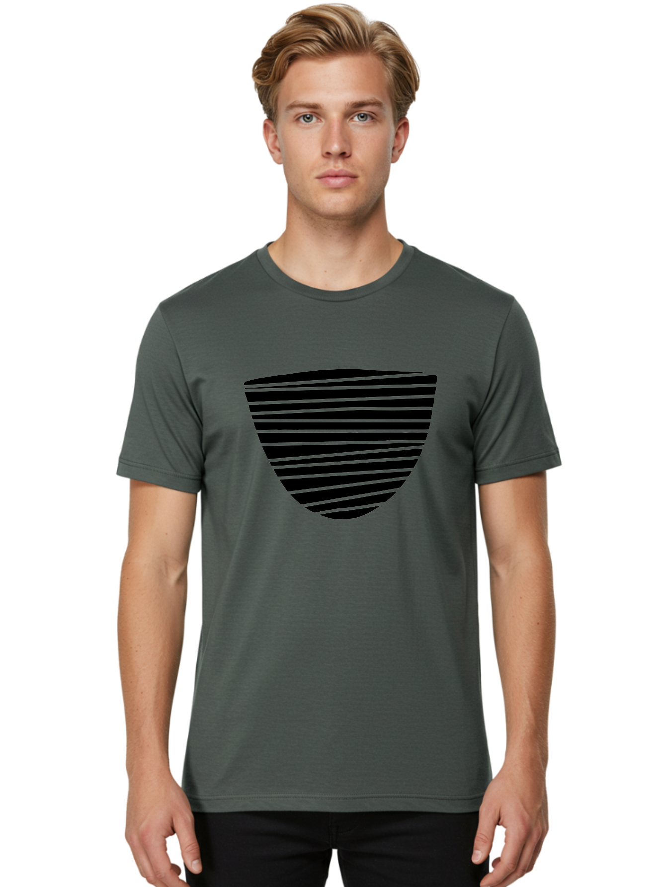 Shield-Icon Men'S Graphic Tee, 100% Cotton, Comfortable Casual Summer Wear, Machine Washable, Shield Icon, Black And Green Stripes, Modern Design, Graphic Element, Security Symbol, Protection Logo, Striped Pattern, Simple Shape -  Aaa485