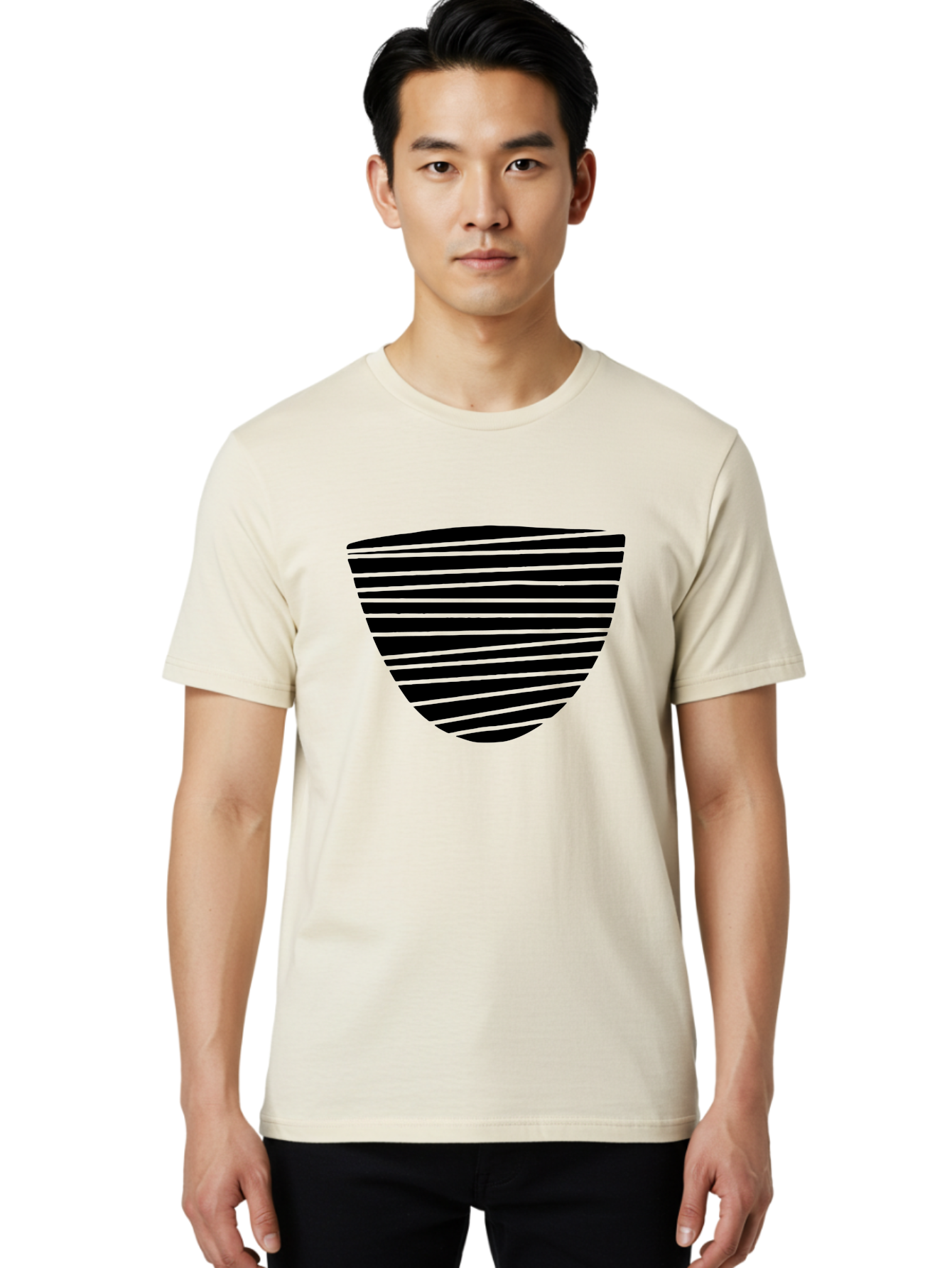 Shield-Icon Men'S Graphic Tee, 100% Cotton, Comfortable Casual Summer Wear, Machine Washable, Shield Icon, Black And Green Stripes, Modern Design, Graphic Element, Security Symbol, Protection Logo, Striped Pattern, Simple Shape -  Aaa485