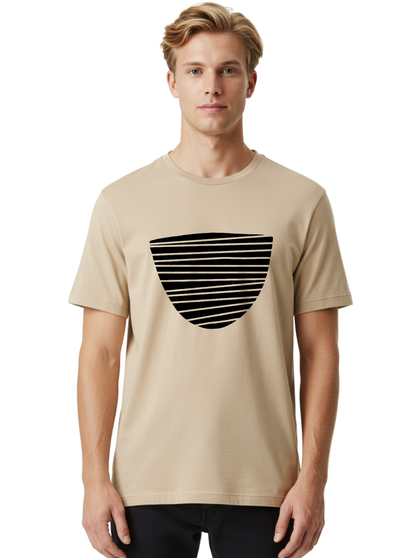 Shield-Icon Men'S Graphic Tee, 100% Cotton, Comfortable Casual Summer Wear, Machine Washable, Shield Icon, Black And Green Stripes, Modern Design, Graphic Element, Security Symbol, Protection Logo, Striped Pattern, Simple Shape -  Aaa485
