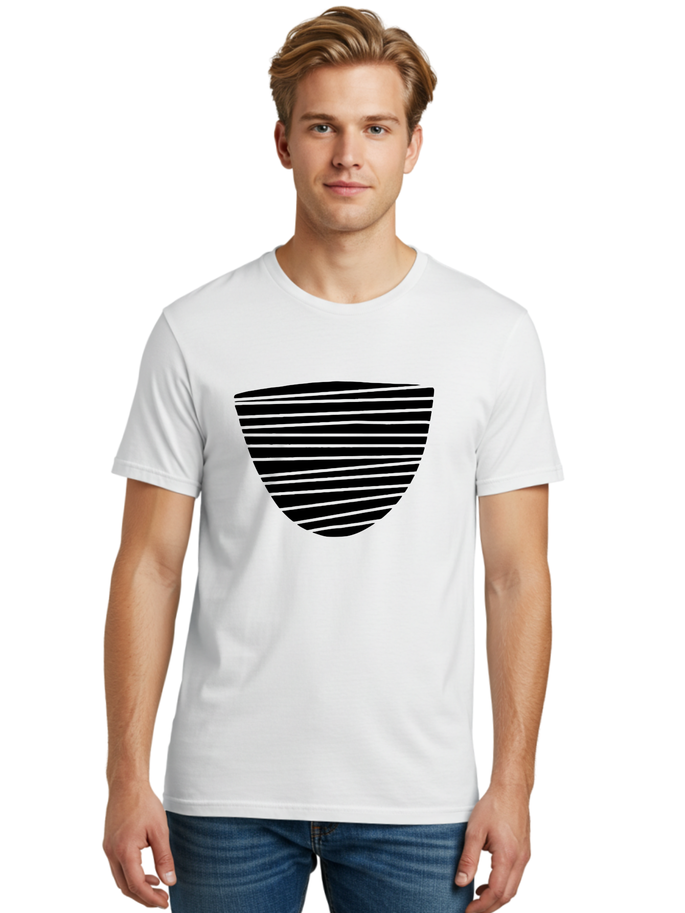 Shield-Icon Men'S Graphic Tee, 100% Cotton, Comfortable Casual Summer Wear, Machine Washable, Shield Icon, Black And Green Stripes, Modern Design, Graphic Element, Security Symbol, Protection Logo, Striped Pattern, Simple Shape -  Aaa485
