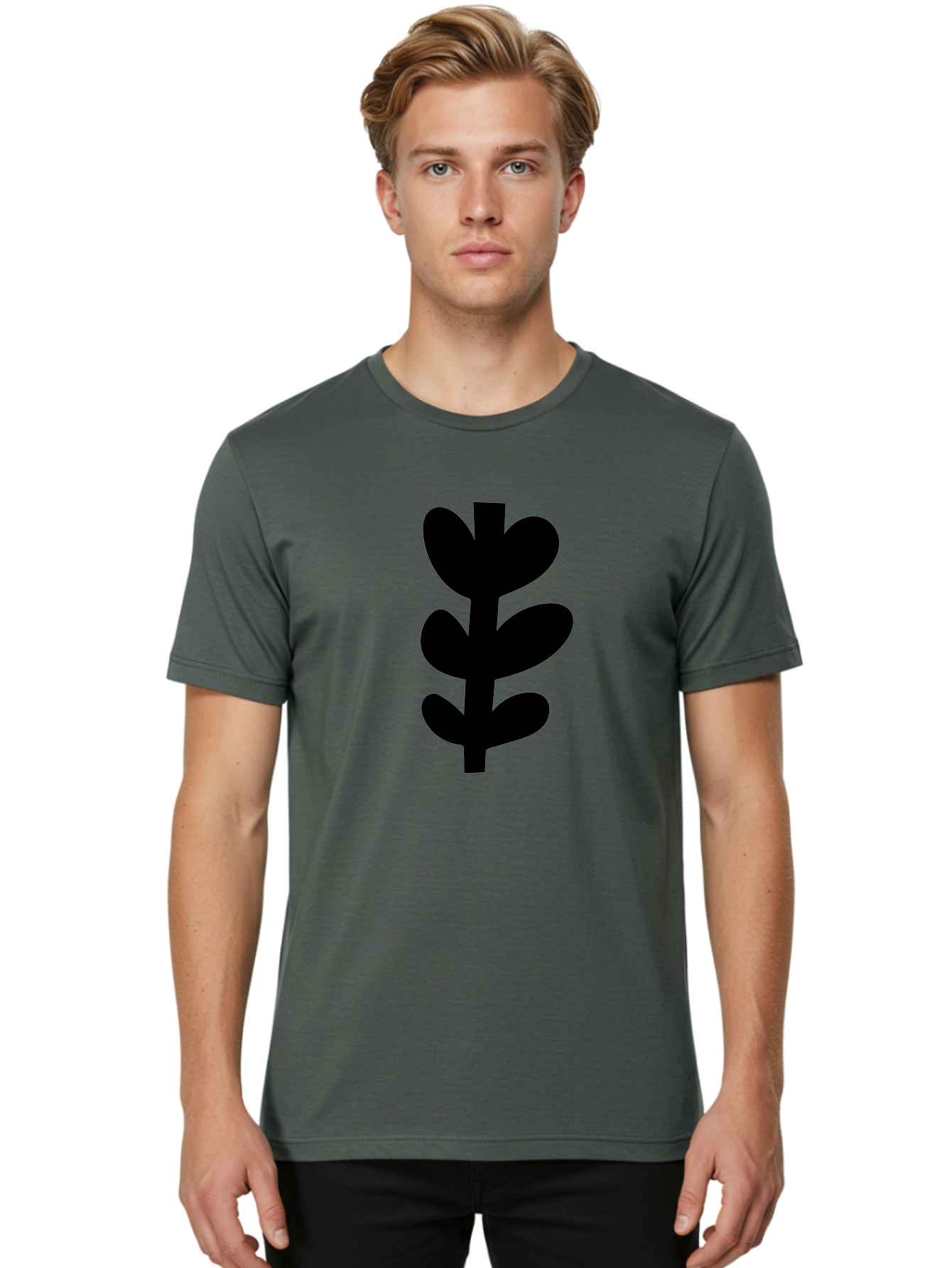 Silhouette-Of-Wheat-Or-Barley Men'S Graphic Tee, 100% Cotton, Comfortable Casual Summer Wear, Machine Washable, Black Plant Silhouette, Simple Design, Minimalist Art, Nature-Inspired Graphic, Leafy Stem, Botanical Icon, Modern Illustration -  Aaa488