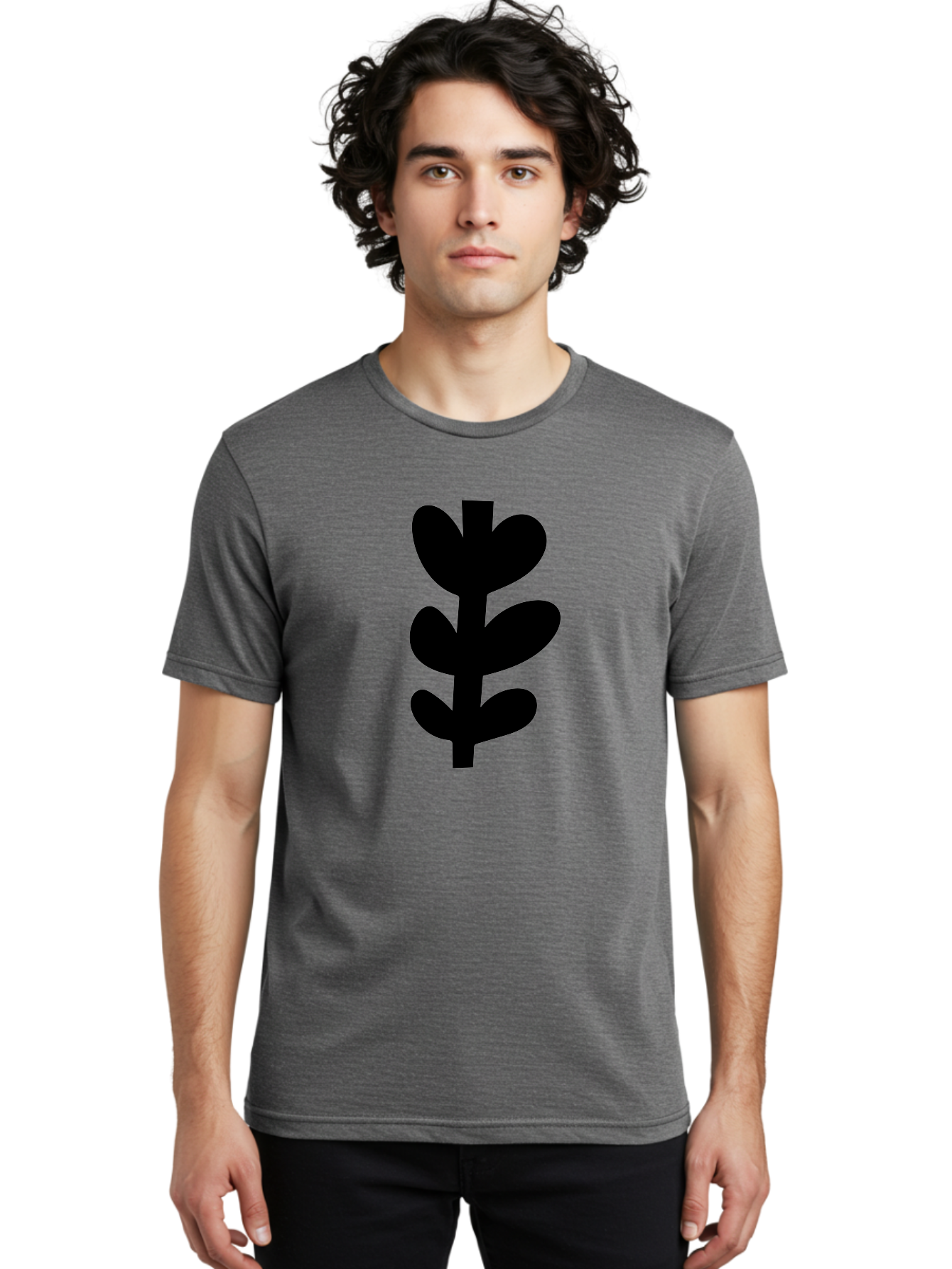 Silhouette-Of-Wheat-Or-Barley Men'S Graphic Tee, 100% Cotton, Comfortable Casual Summer Wear, Machine Washable, Black Plant Silhouette, Simple Design, Minimalist Art, Nature-Inspired Graphic, Leafy Stem, Botanical Icon, Modern Illustration -  Aaa488
