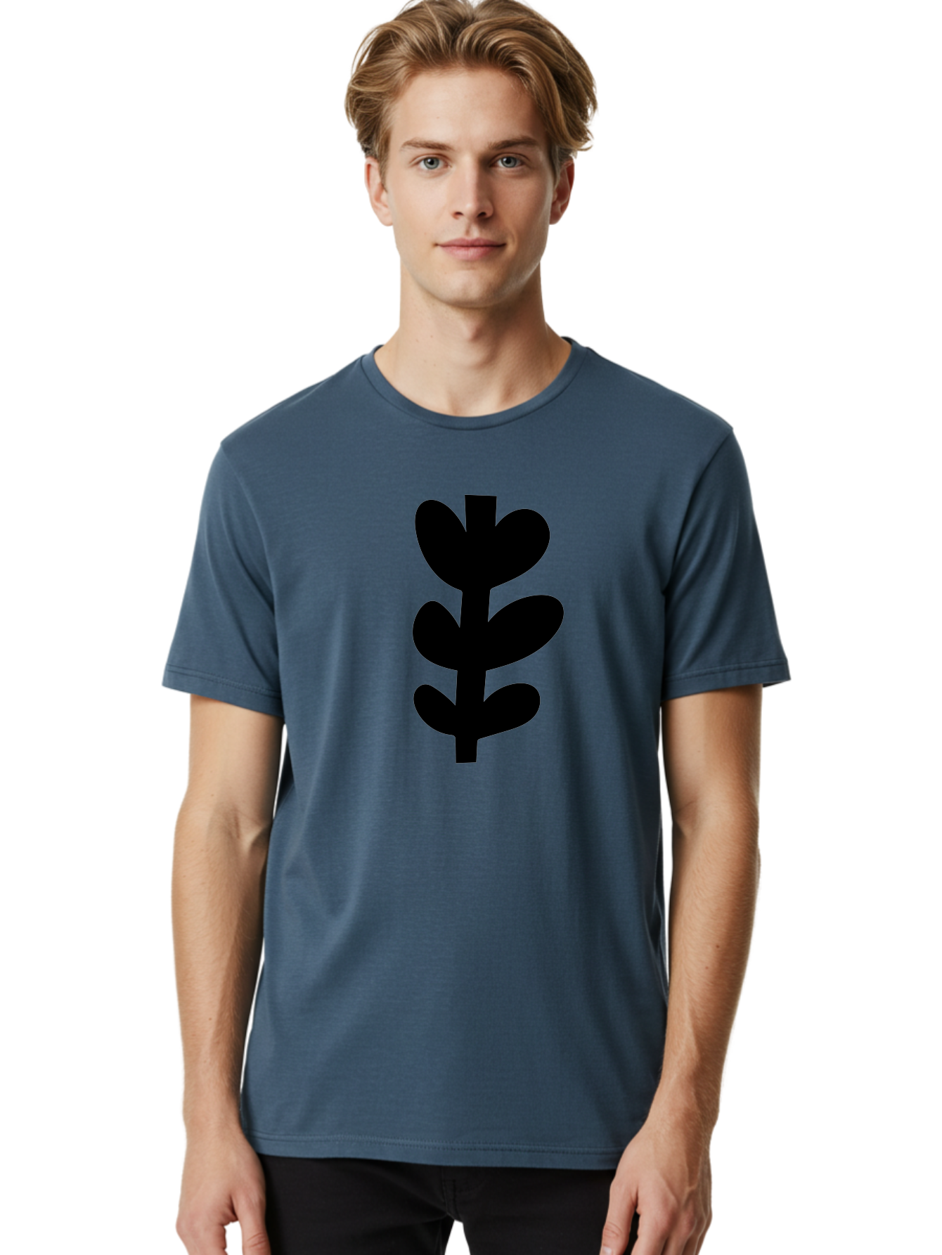 Silhouette-Of-Wheat-Or-Barley Men'S Graphic Tee, 100% Cotton, Comfortable Casual Summer Wear, Machine Washable, Black Plant Silhouette, Simple Design, Minimalist Art, Nature-Inspired Graphic, Leafy Stem, Botanical Icon, Modern Illustration -  Aaa488
