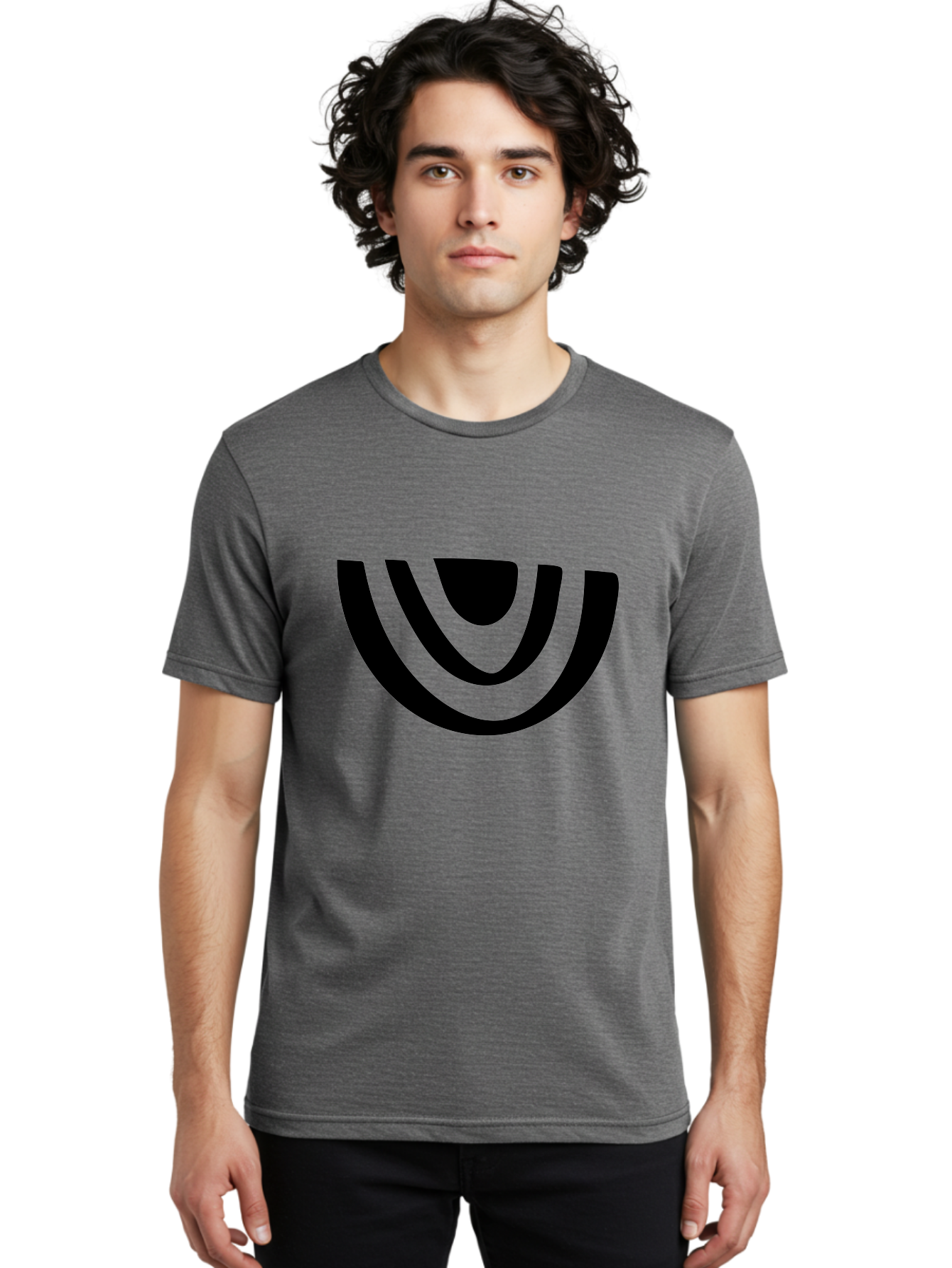 Smile Men'S Graphic Tee, 100% Cotton, Comfortable Casual Summer Wear, Machine Washable, Modern Logo, Abstract Symbol, Curved Lines, Futuristic Design, Sleek And Minimalist, Black And Green Color Scheme, Dynamic Graphic -  Aaa489
