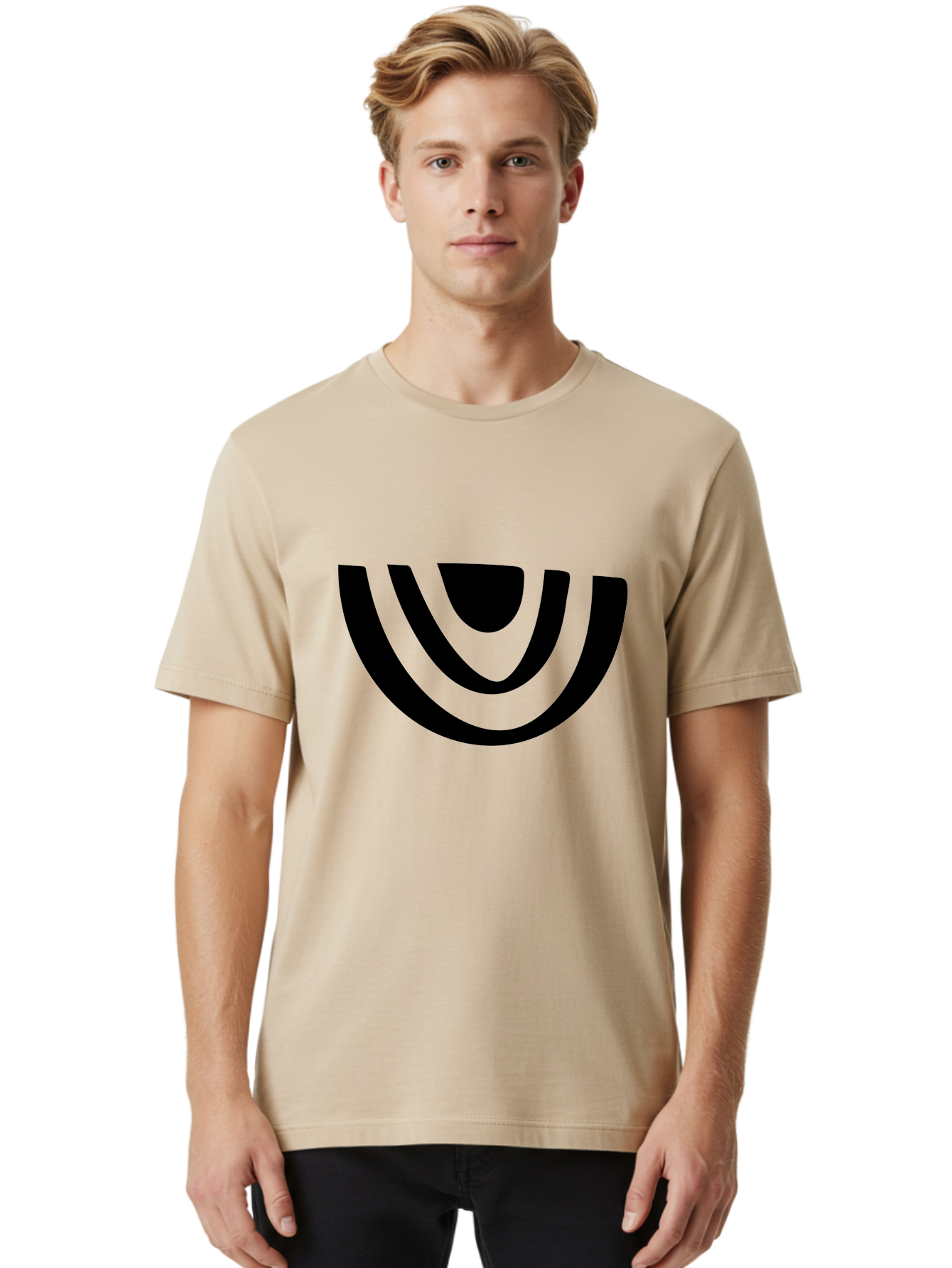 Smile Men'S Graphic Tee, 100% Cotton, Comfortable Casual Summer Wear, Machine Washable, Modern Logo, Abstract Symbol, Curved Lines, Futuristic Design, Sleek And Minimalist, Black And Green Color Scheme, Dynamic Graphic -  Aaa489