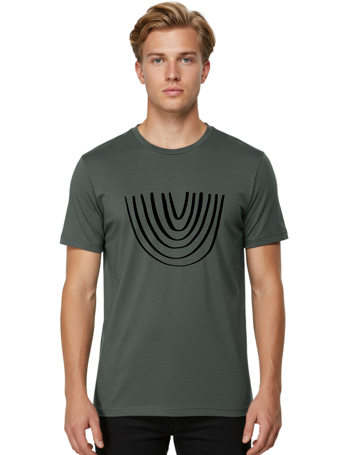 Stacked-Arches Men'S Graphic Tee, 100% Cotton, Comfortable Casual Summer Wear, Machine Washable, Black Arches, Curved Lines, Minimalist Design, Simple Shapes, Abstract Art, Geometric Pattern, Bold Graphics -  Aaa491
