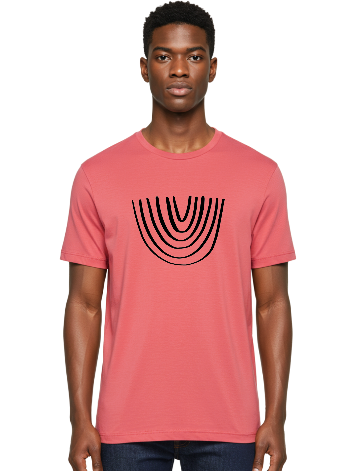Stacked-Arches Men'S Graphic Tee, 100% Cotton, Comfortable Casual Summer Wear, Machine Washable, Black Arches, Curved Lines, Minimalist Design, Simple Shapes, Abstract Art, Geometric Pattern, Bold Graphics -  Aaa491