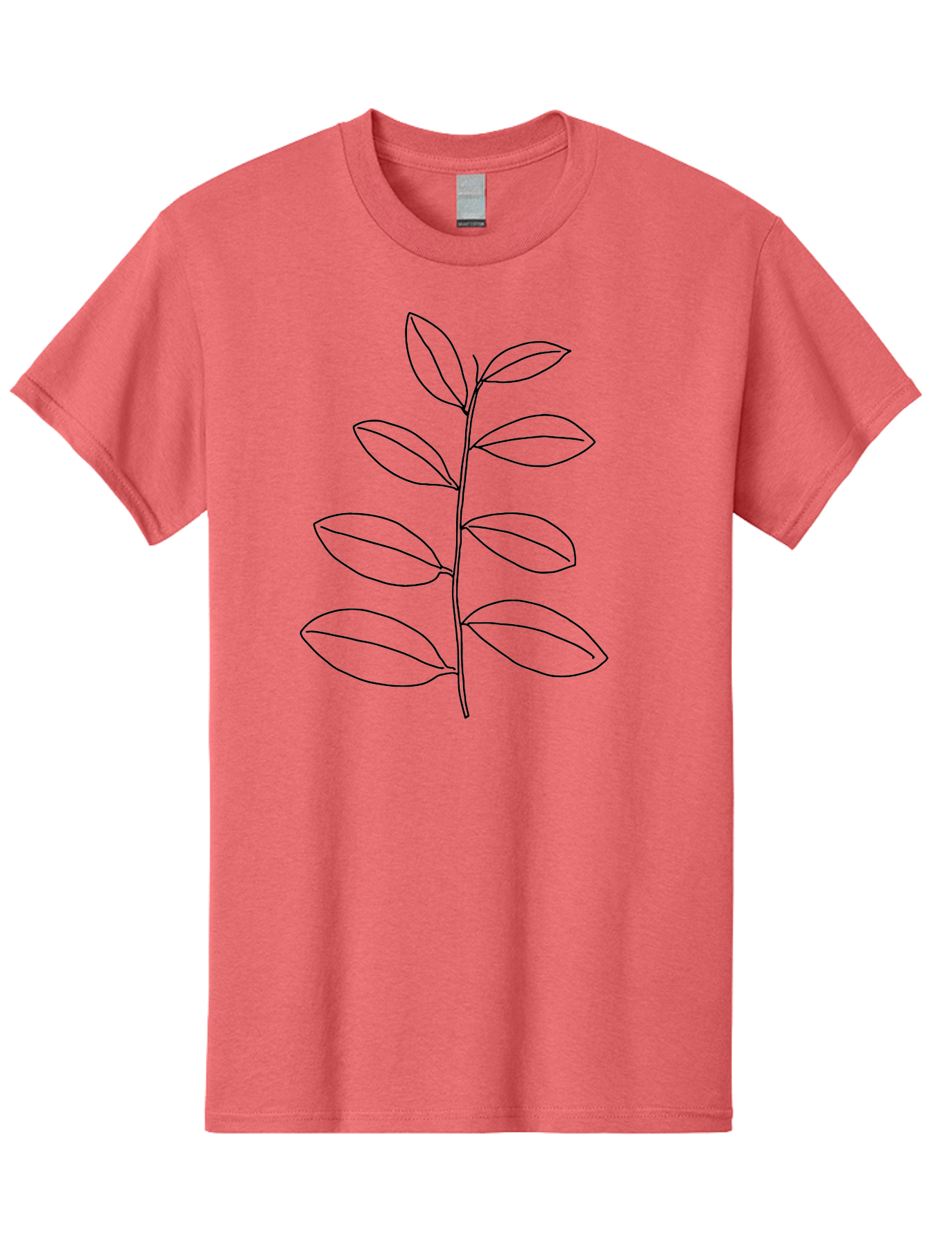 Stem-With-Leaves Men'S Graphic Tee, 100% Cotton, Comfortable Casual Summer Wear, Machine Washable, Simple Line Art, Minimalist Design, Leafy Stem, Botanical Illustration, Natural Elements, Outline Art, Black Lines, Foliage -  Aaa493
