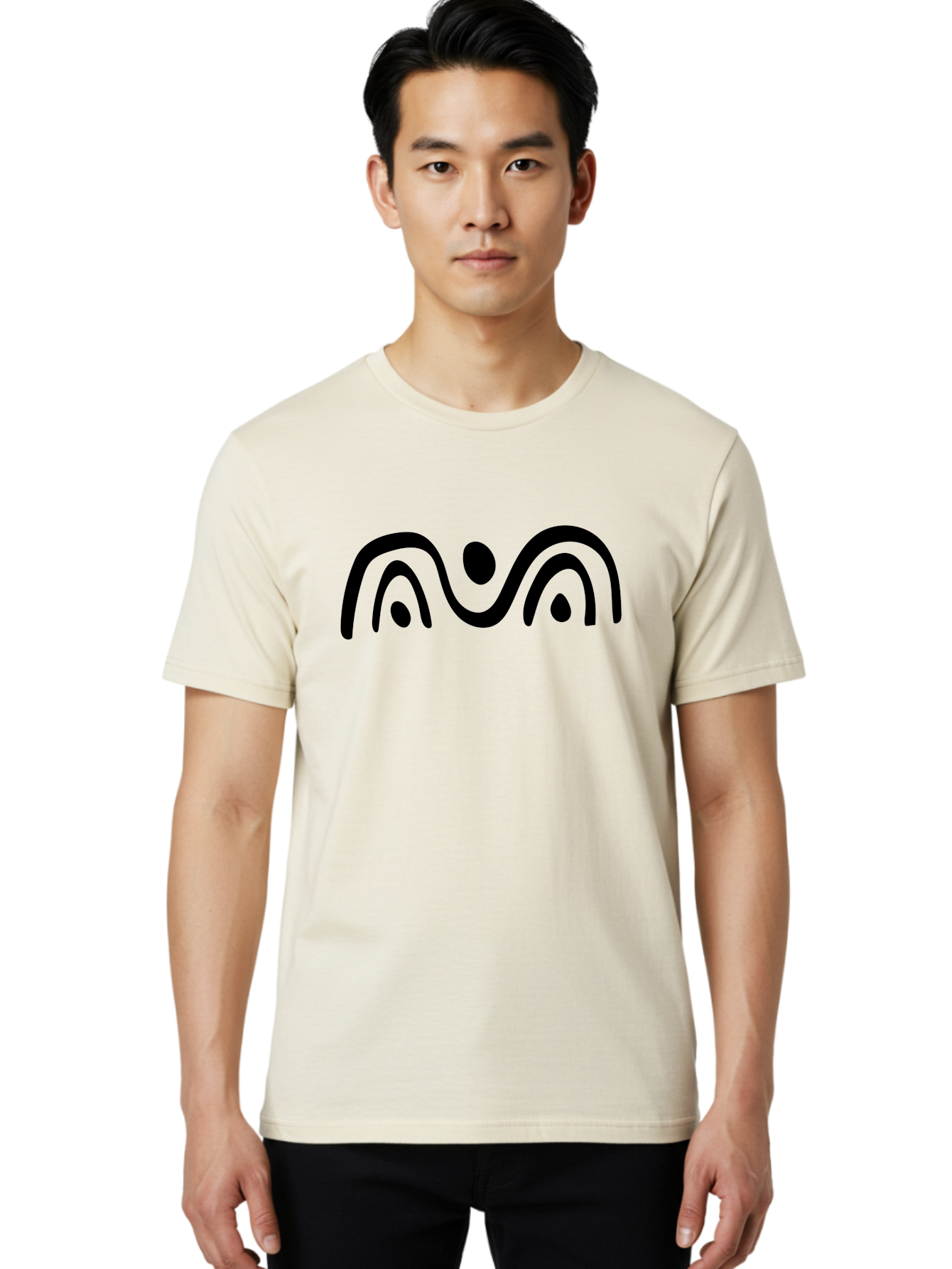 Stylized-Person-Icon Men'S Graphic Tee, 100% Cotton, Comfortable Casual Summer Wear, Machine Washable, Modern Minimalist Design, Abstract Art, Wavy Lines, Simple Shapes, Fluid Curves, Stylized Symbol, Black Silhouette, Graphic Element -  Aaa495