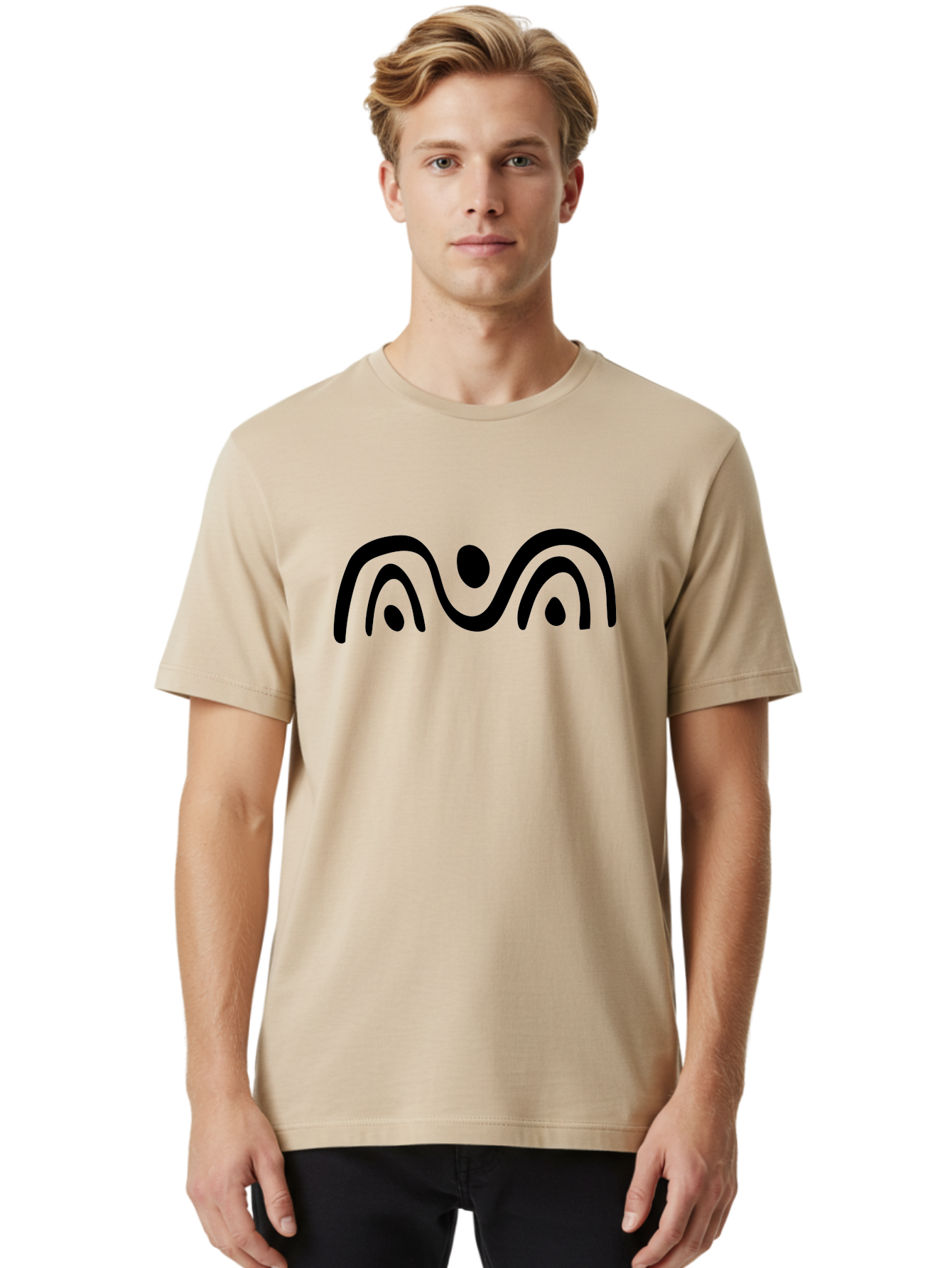 Stylized-Person-Icon Men'S Graphic Tee, 100% Cotton, Comfortable Casual Summer Wear, Machine Washable, Modern Minimalist Design, Abstract Art, Wavy Lines, Simple Shapes, Fluid Curves, Stylized Symbol, Black Silhouette, Graphic Element -  Aaa495