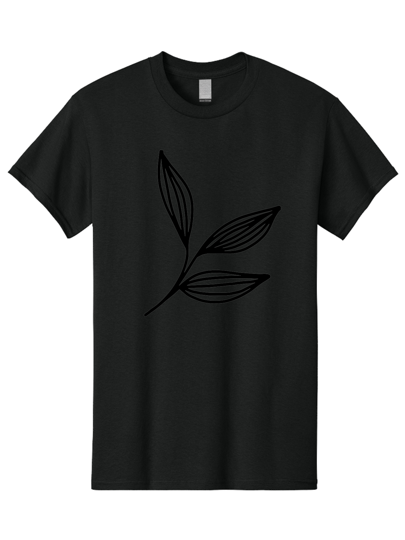 Three-Leaf-Stem Men'S Graphic Tee, 100% Cotton, Comfortable Casual Summer Wear, Machine Washable, Minimalist Leaf Design, Simple Line Art, Botanical Illustration, Three Leaves, Black Outline, Natural Theme, Eco-Friendly, Organic Shape -  Aaa498